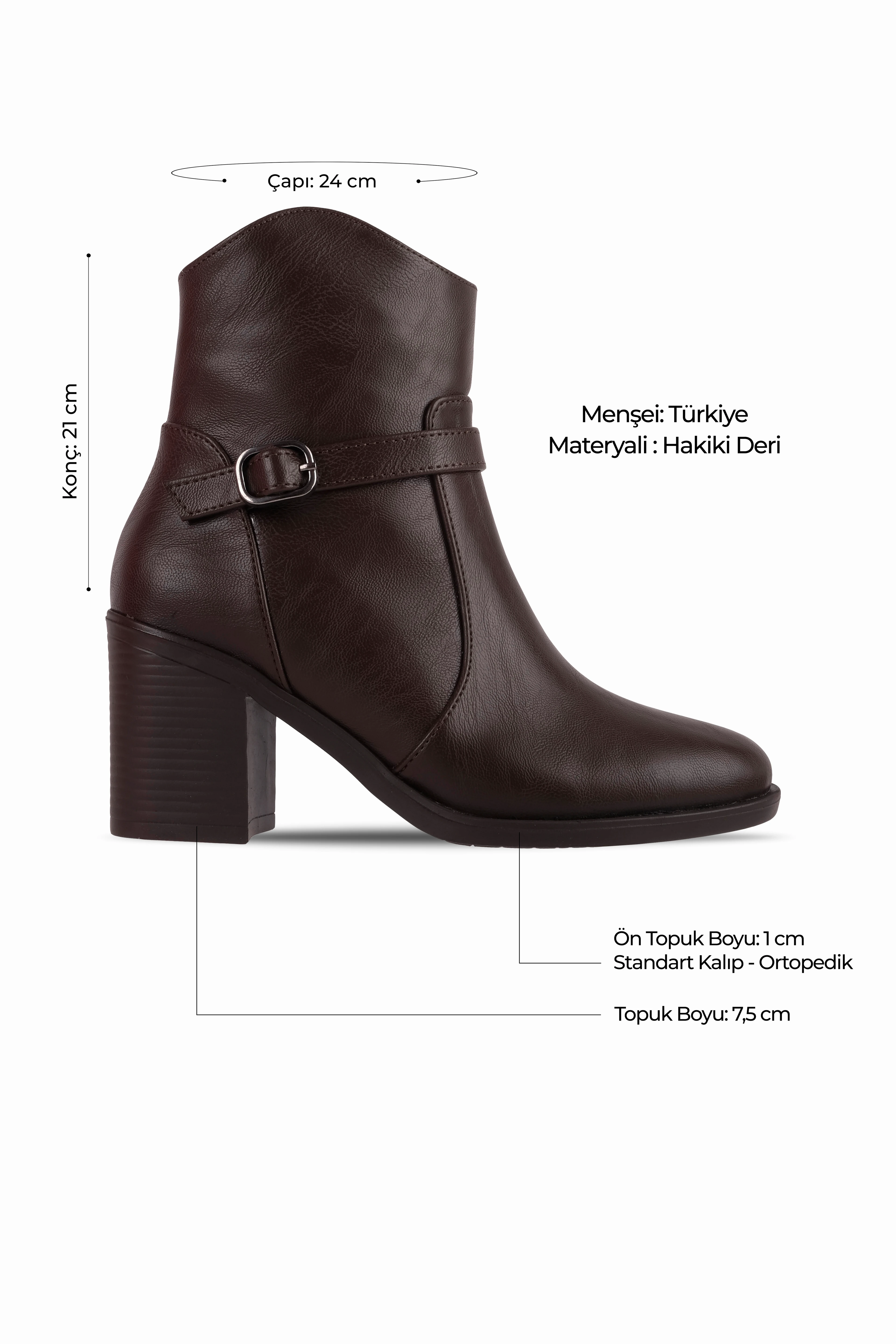 Main Kadın Kemer Toka Detaylı Topuklu Bot 4252 - KAHVERENGİ