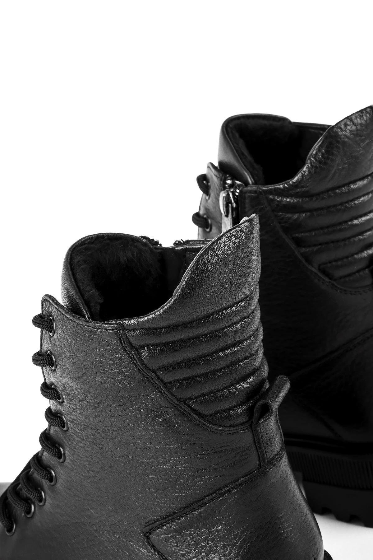 Soldier Bağcıklı Kadın Hakiki Deri Postal - SİYAH