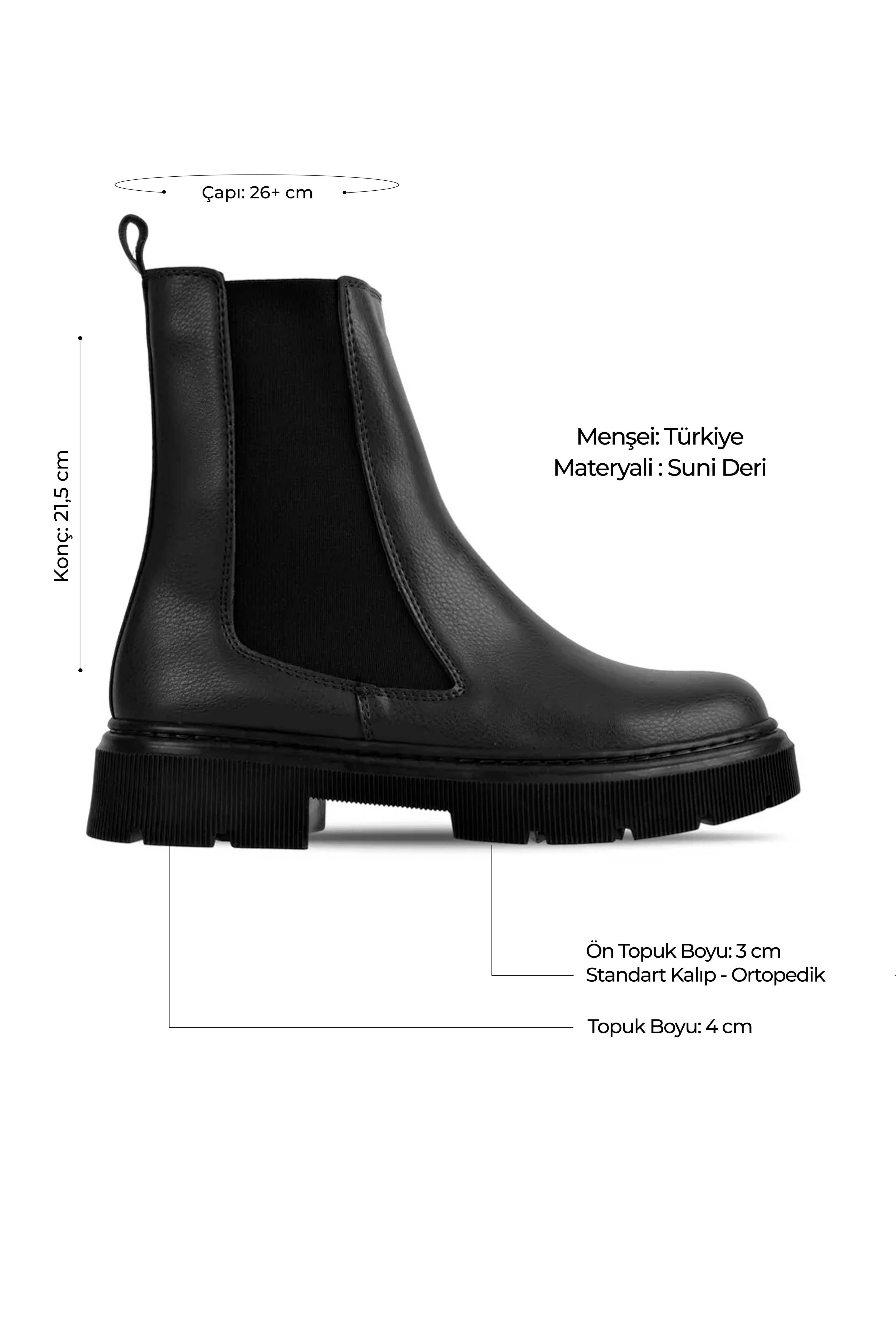 Assign Kadın Lastik Detaylı Fermuarlı Kalın Tabanlı Bot 4276 - SİYAH