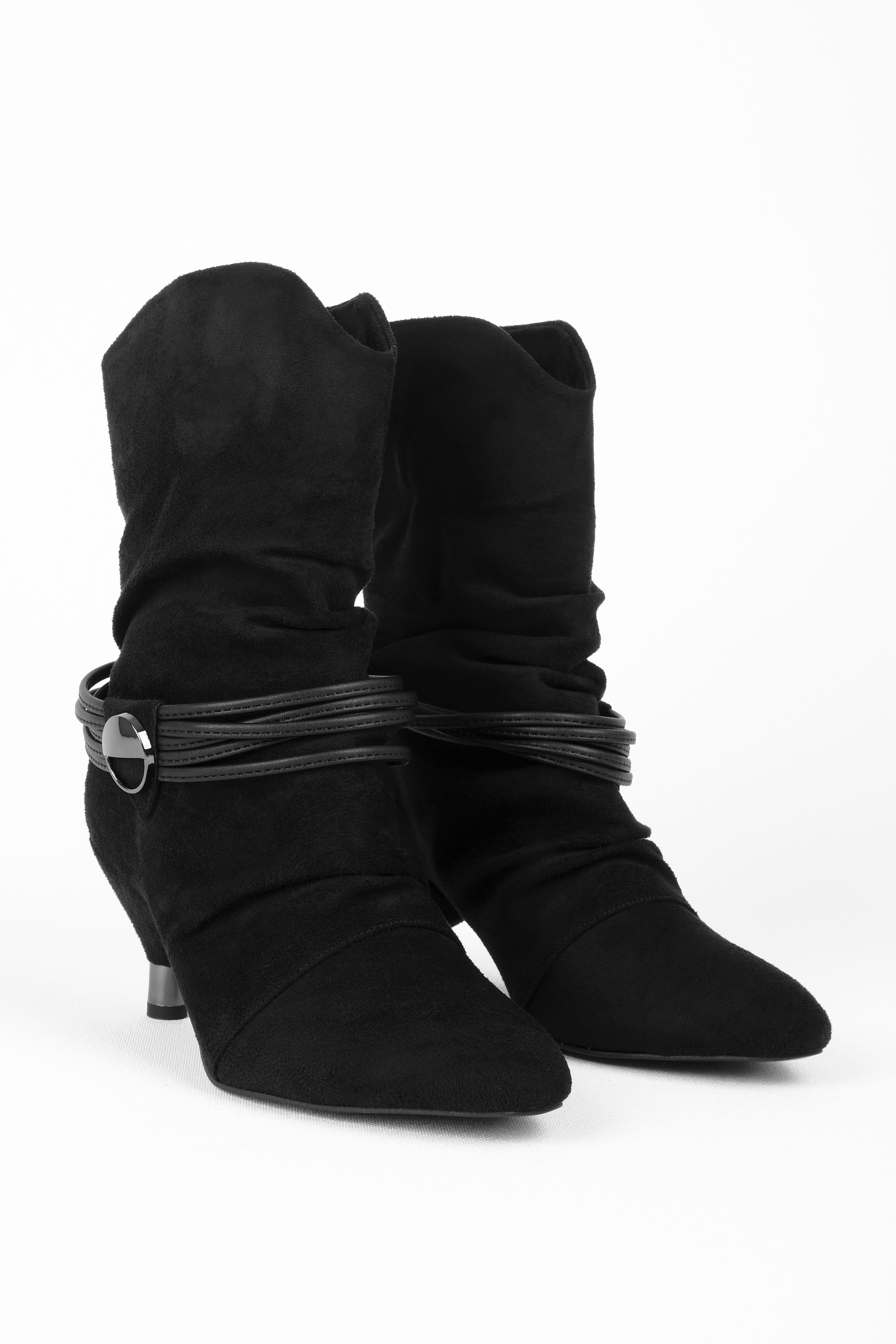 Lavin Kadın Süet Deri İp Detaylı Tokalı Yumurta Topuklu Bot b4215 - S.SİYAH