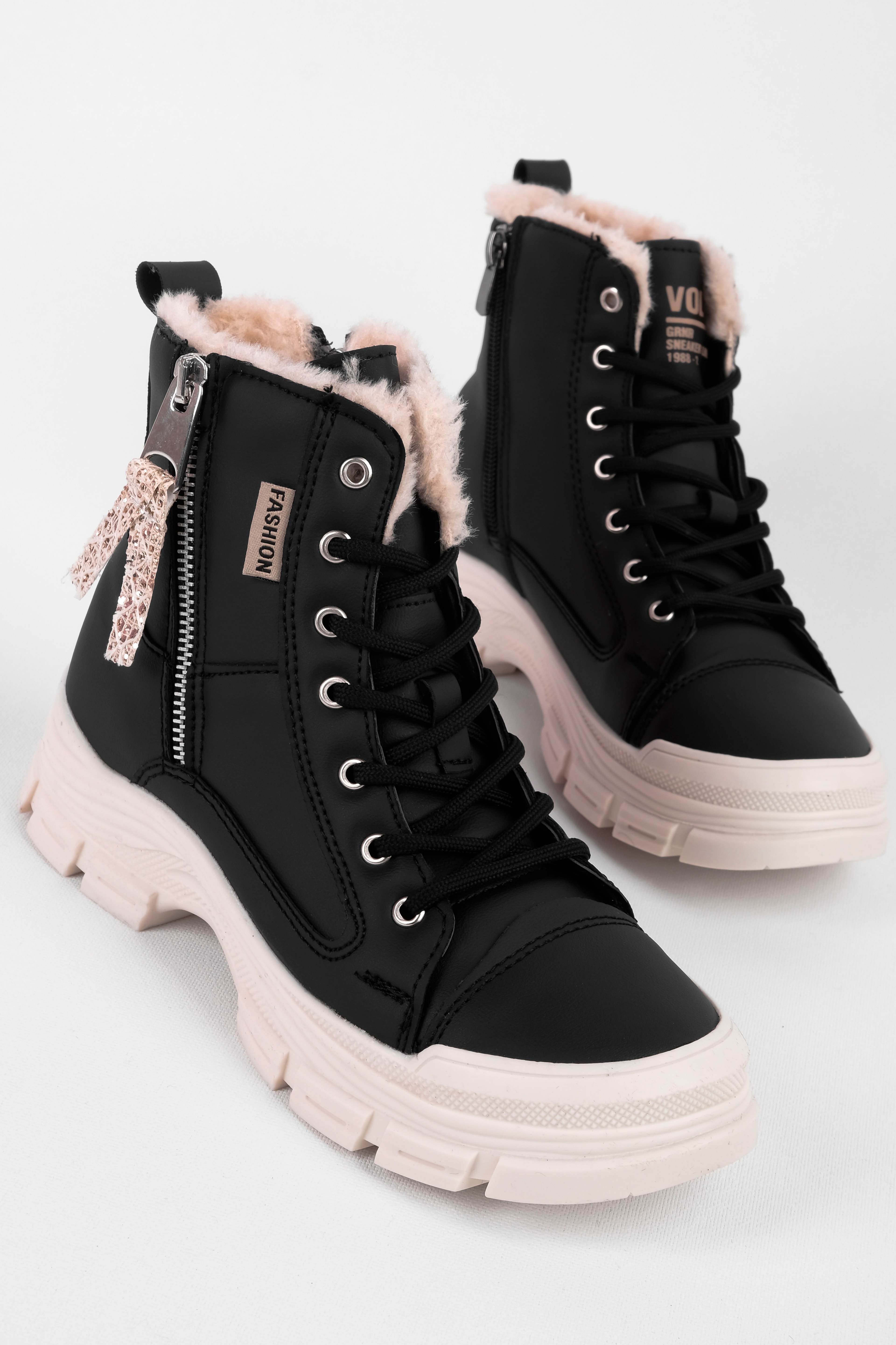 Merta Kadın İçi Tüylü Fermuarlı Bağcıklı Bot b4220 - S.SİYAH