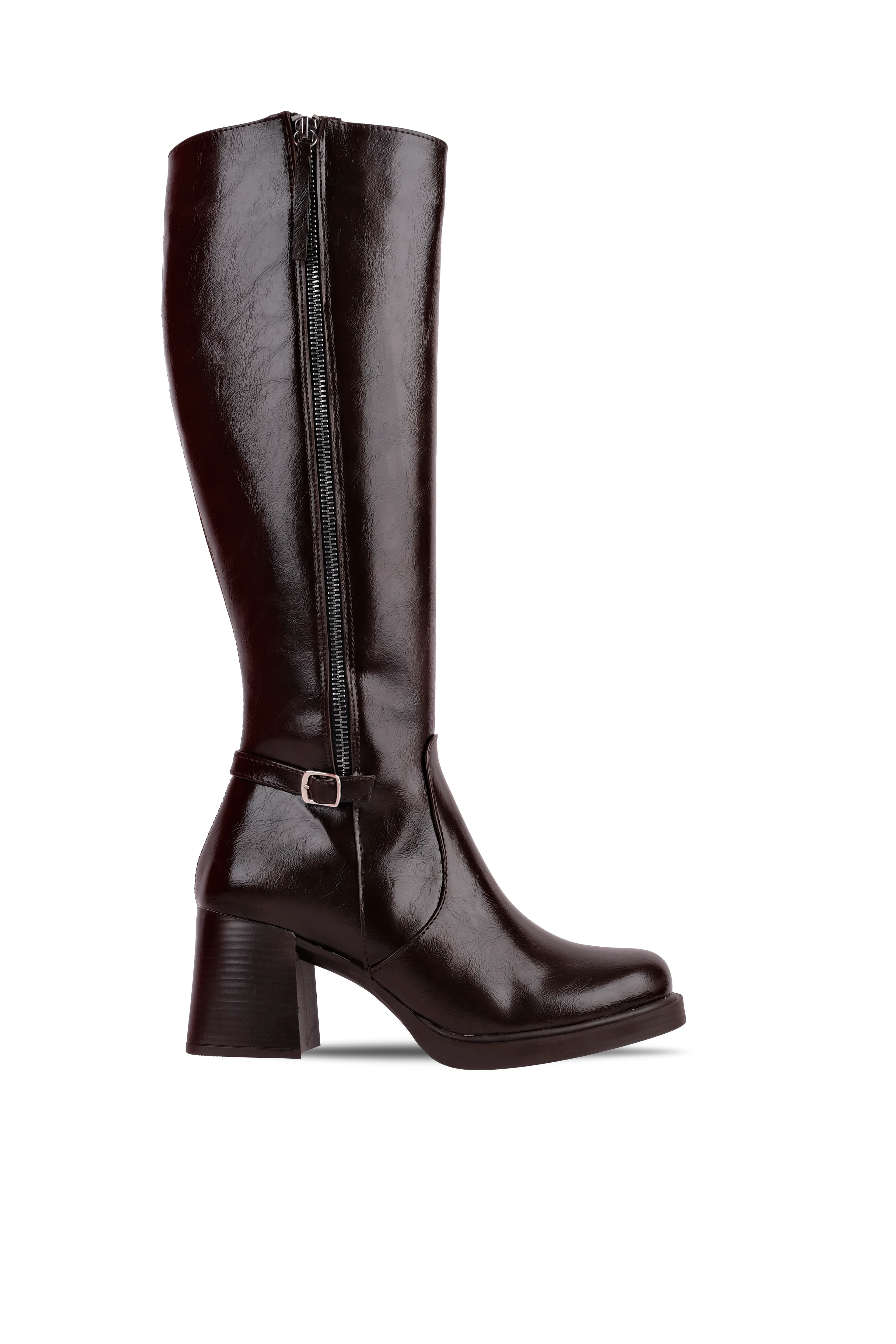 Monast Kadın Kemerli Fermuar Detaylı Topuklu Çizme 4293 - R.Kahverengi