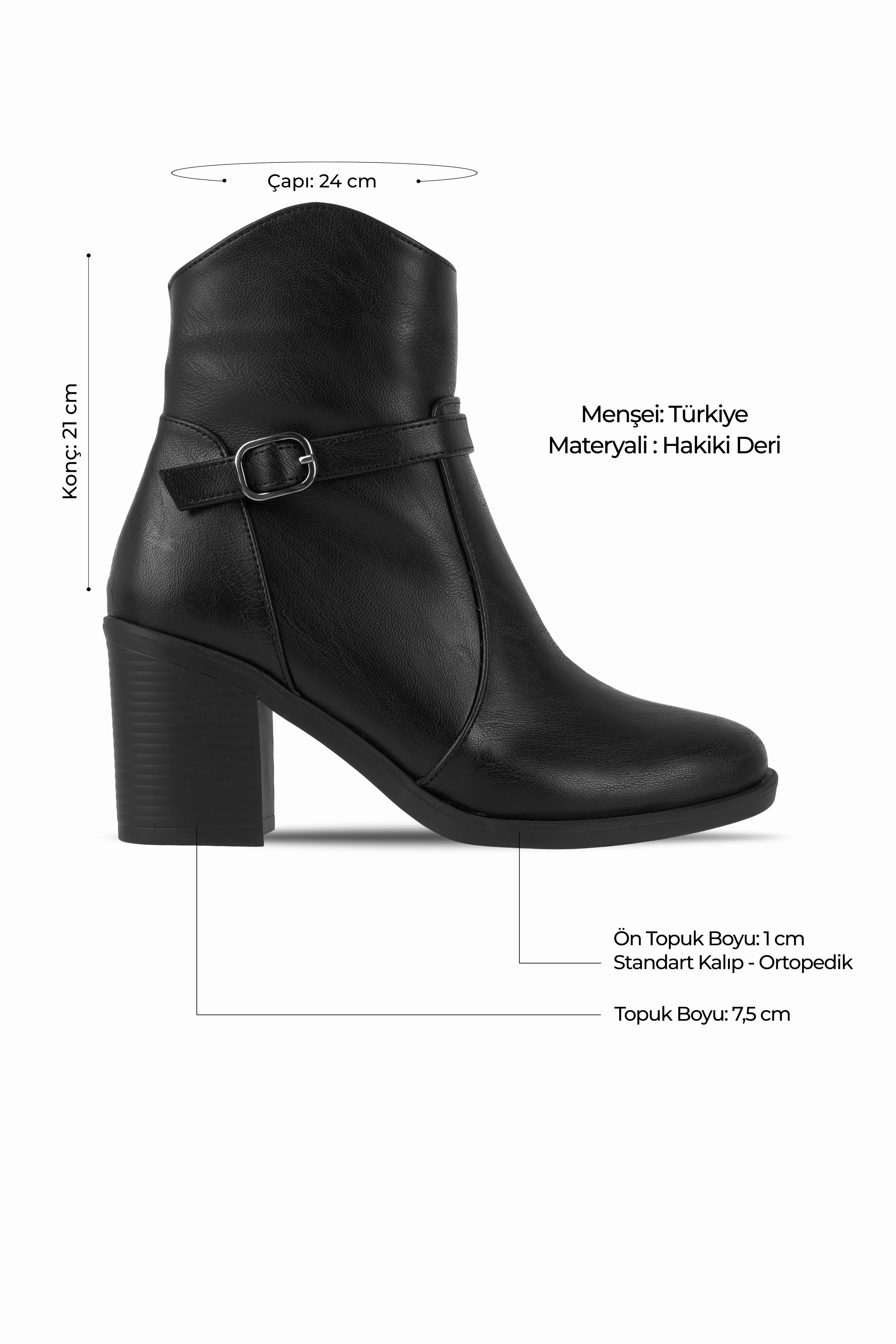 Main Kadın Kemer Toka Detaylı Topuklu Bot 4252 - SİYAH