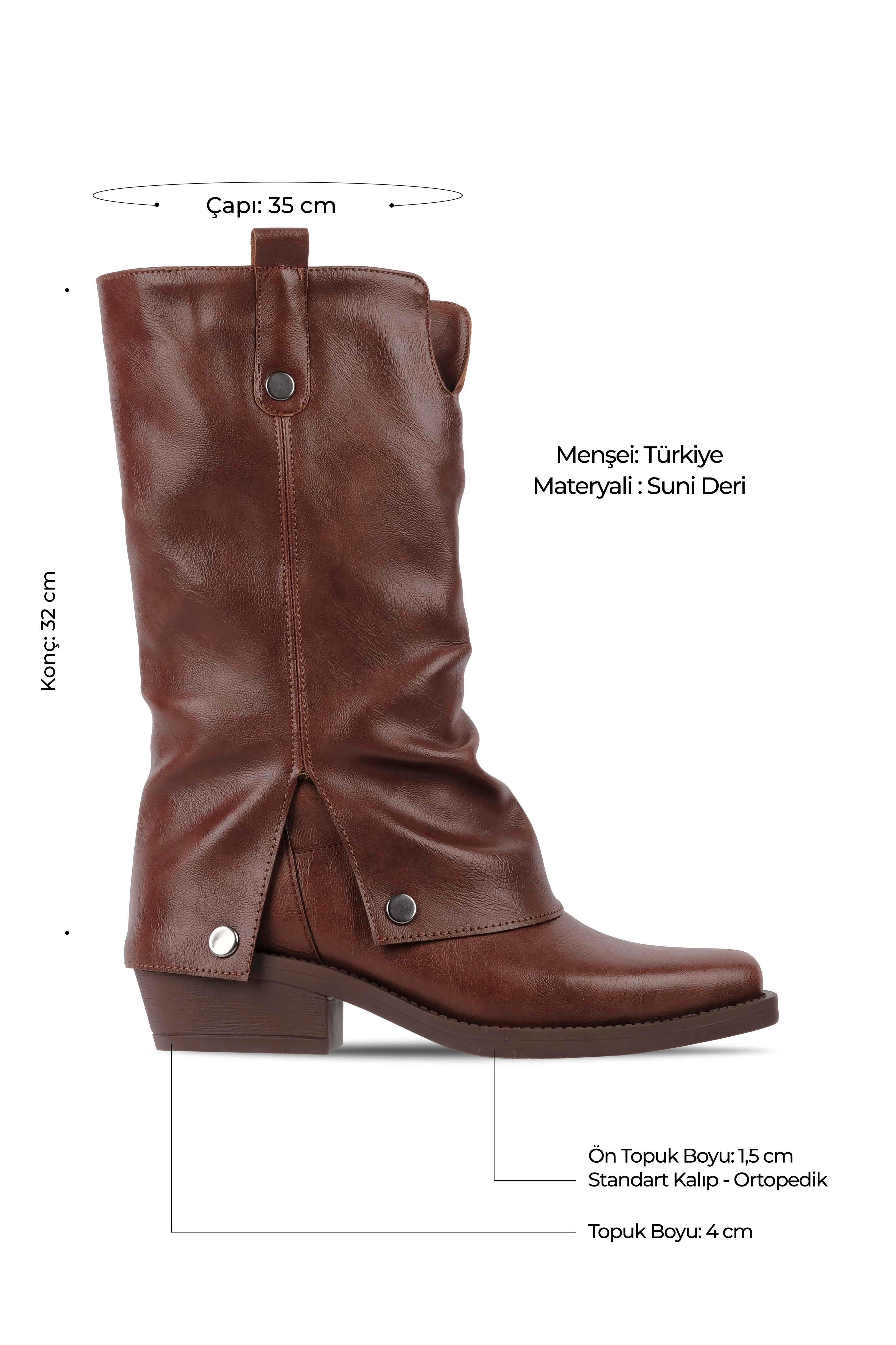 Jadire Kadın Paçalı Küt Burunlu Çizme b4205 - Taba