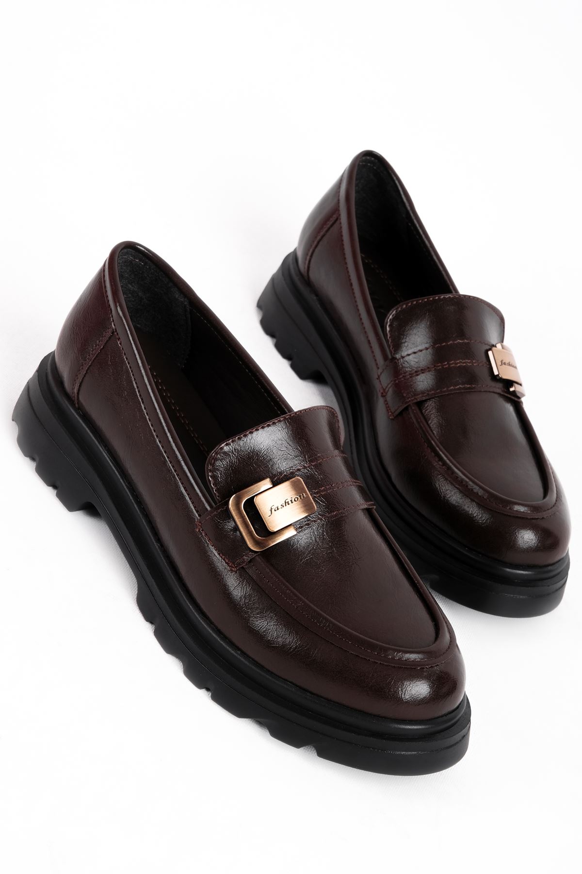 Marla Kadın Gold Toka Detaylı Dikişlli Loafer Ayakkabı b4170