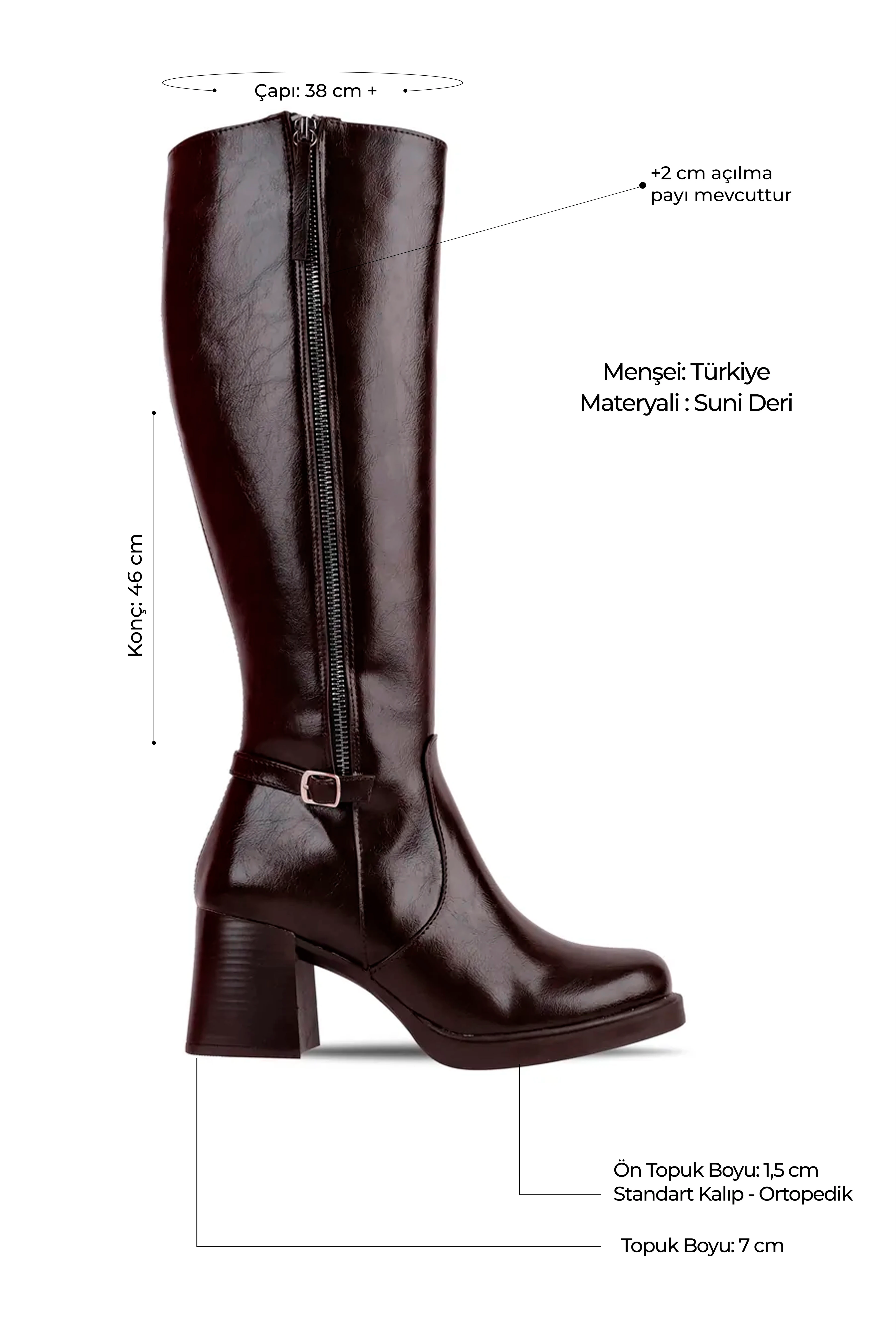 Monast Kadın Kemerli Fermuar Detaylı Topuklu Çizme 4293 - R.Kahverengi