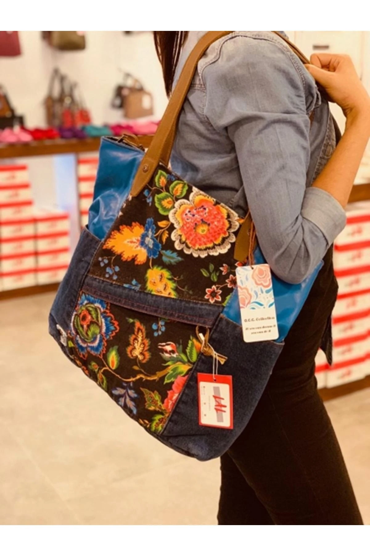 old cotton renkli kol çantası