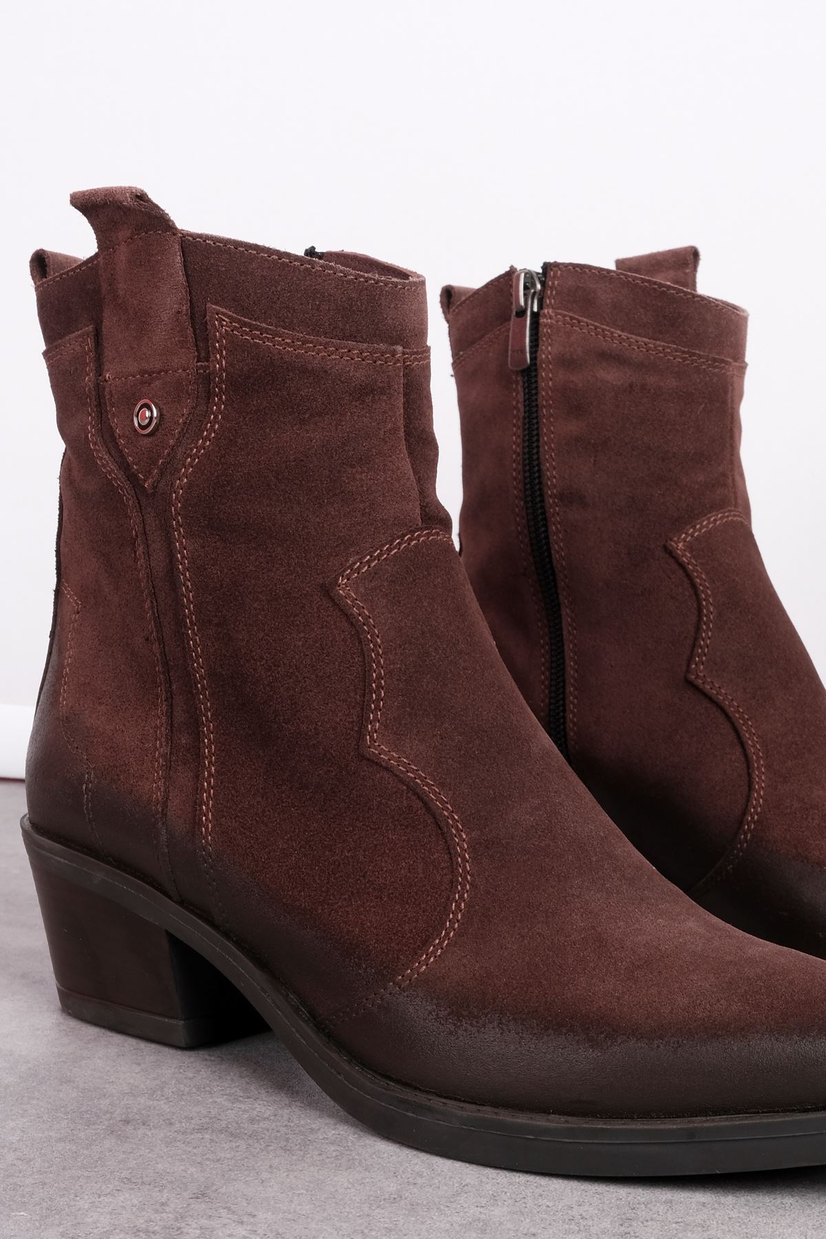 Catalina Kadın Hakiki Deri Dikiş Detaylı Kovboy Bot b4152 - KAHVERENGİ