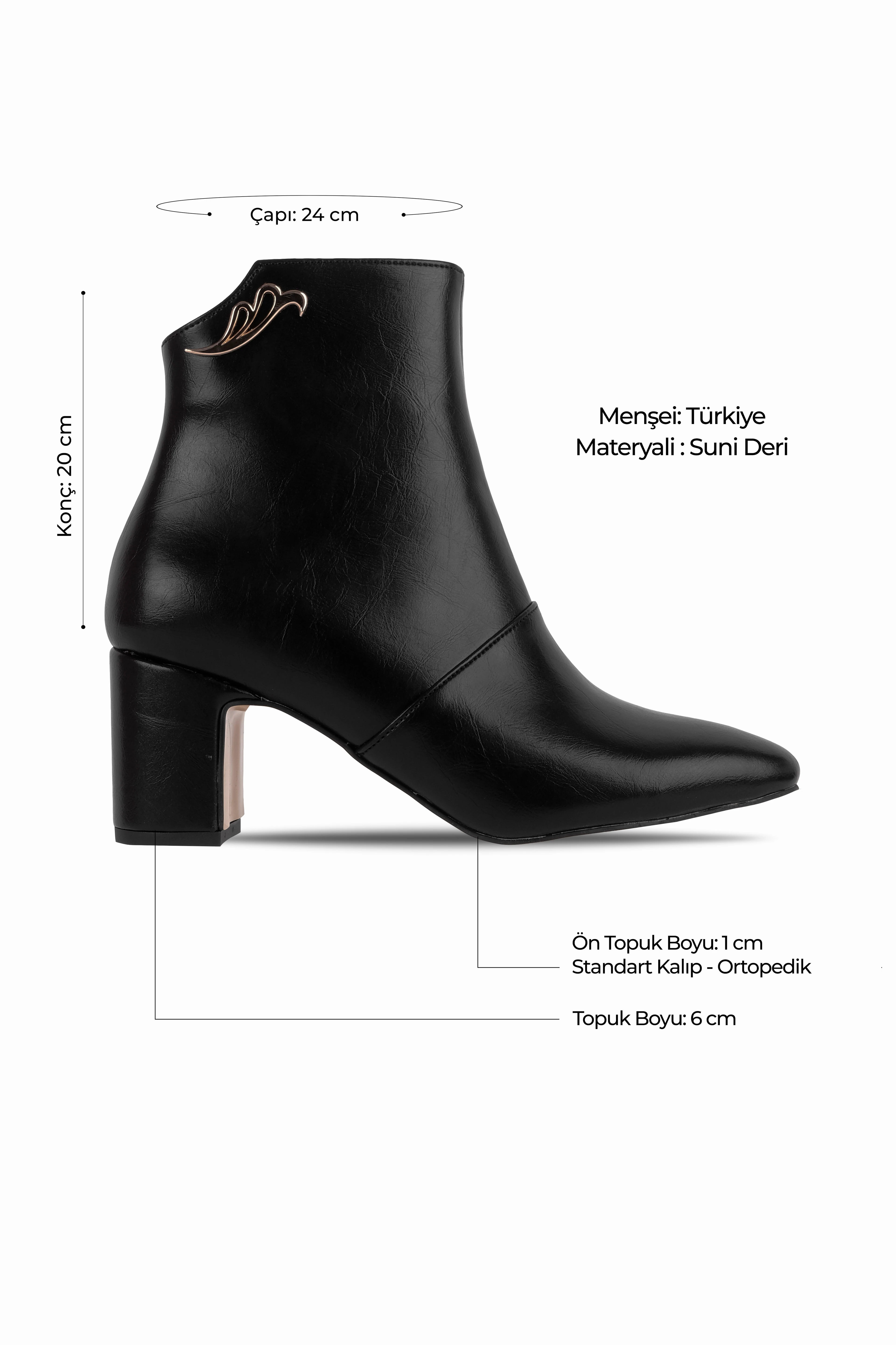 Majority Kadın Küt Burunlu Gold Toka Detaylı Topuklu Bot 4253 - SİYAH