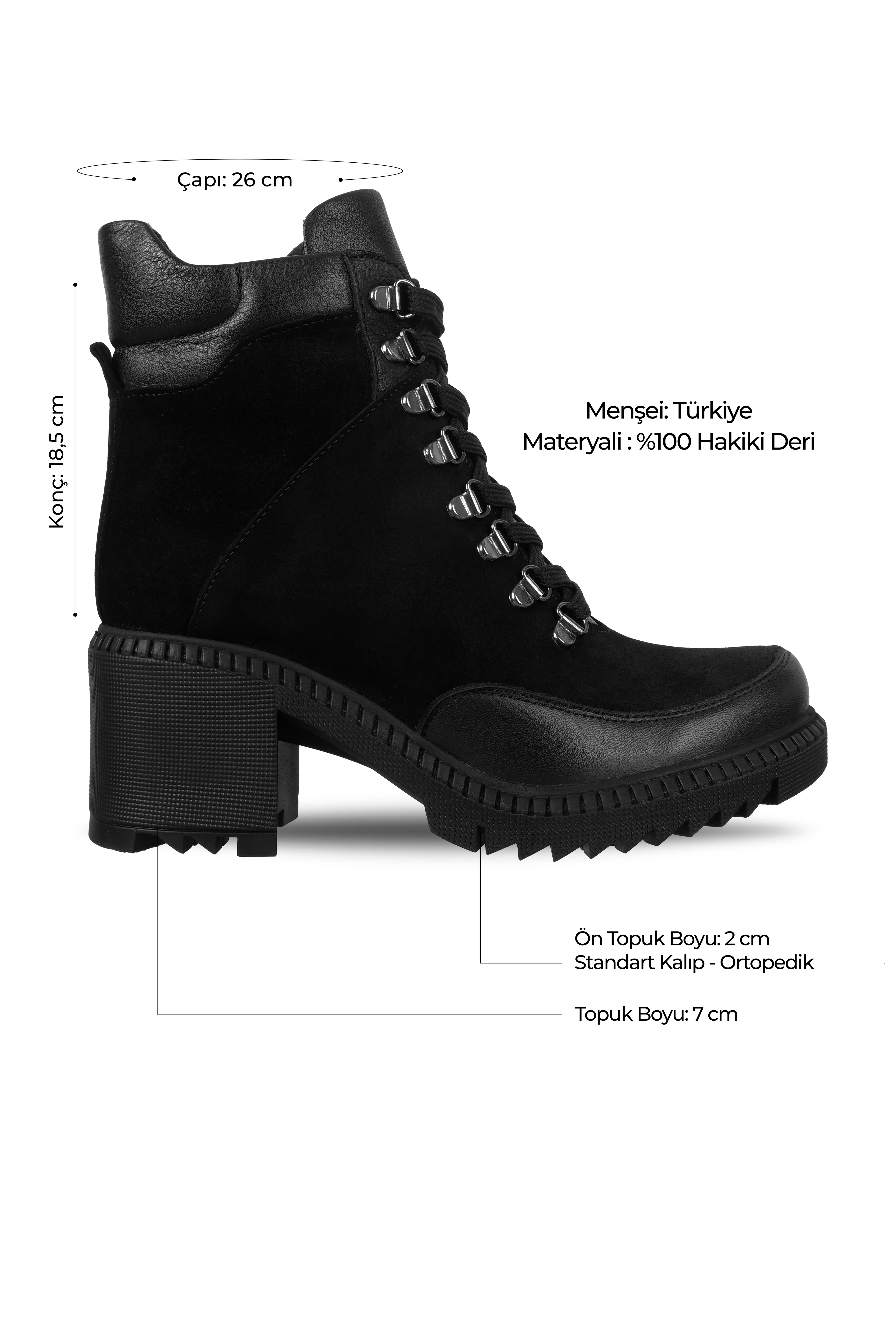 Balder Kadın Hakiki deri Bağcık Detaylı Fermuarlı Topuklu Postal(B4156) - S.SİYAH