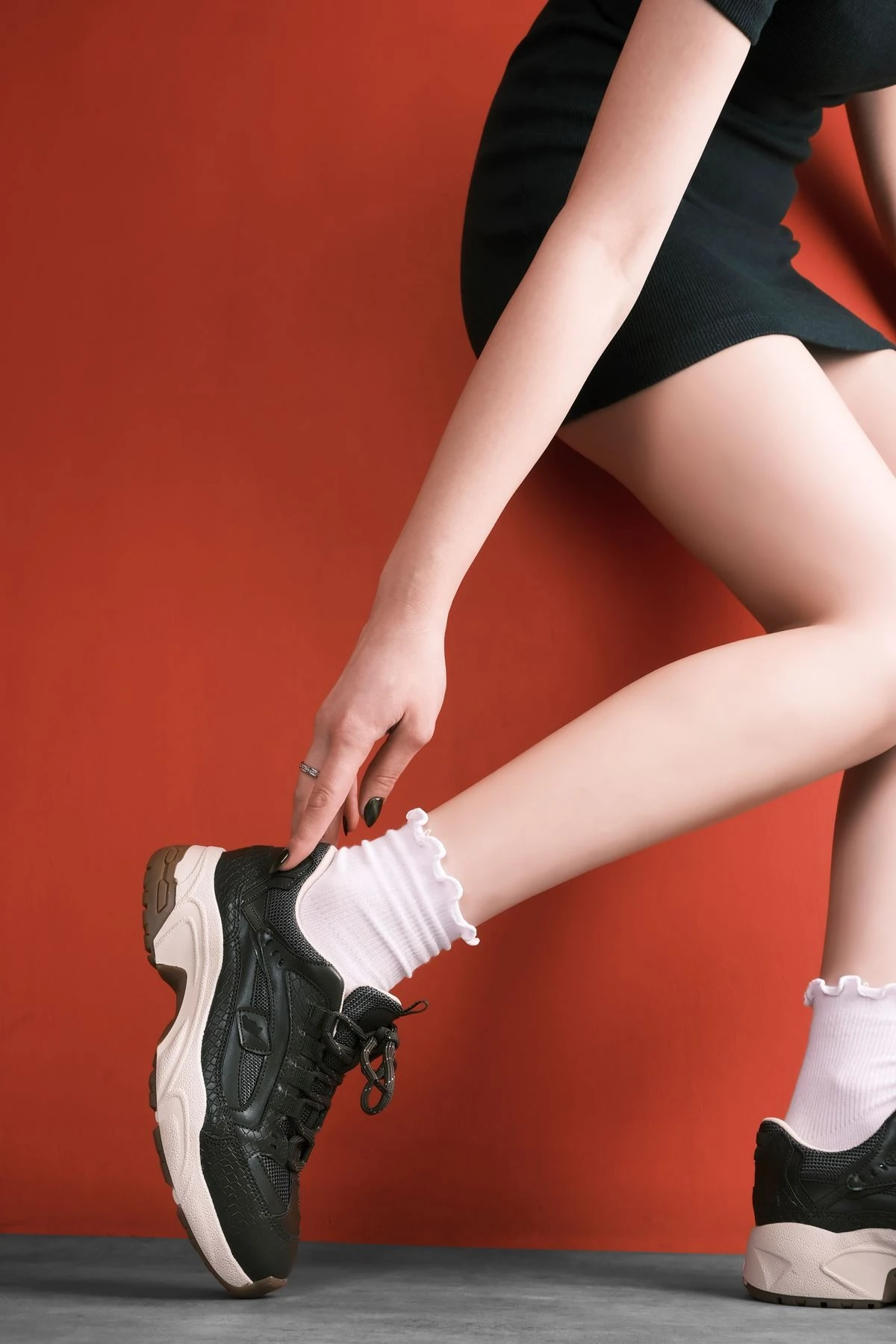 Movie Kadın Bağcıklı Yüksek Topuklu Spor Ayakkabı 3751 - Haki