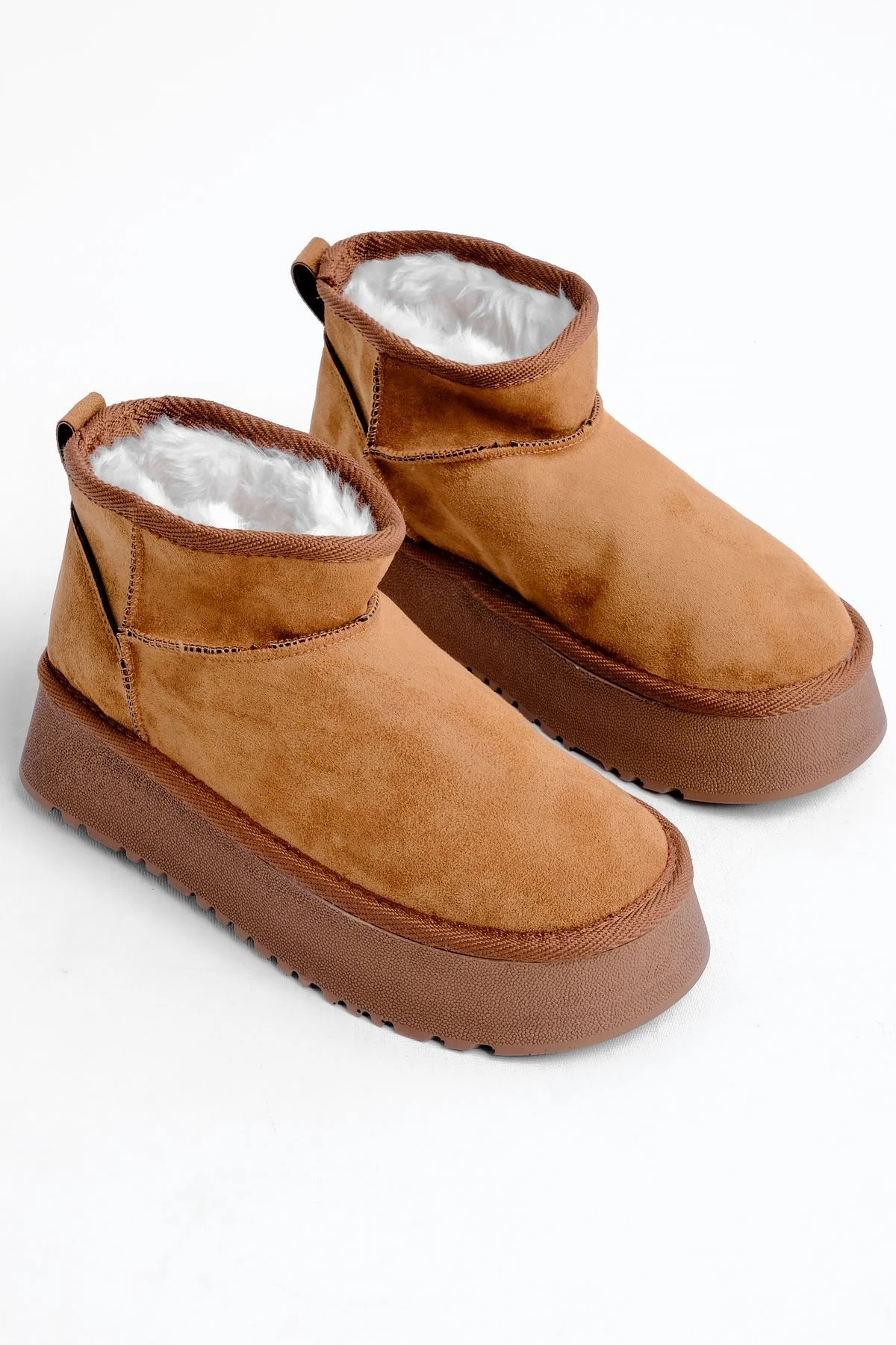 Robin Kadın Yüsek Taban Bilek Boy Kürklü Bot 2796 - Taba