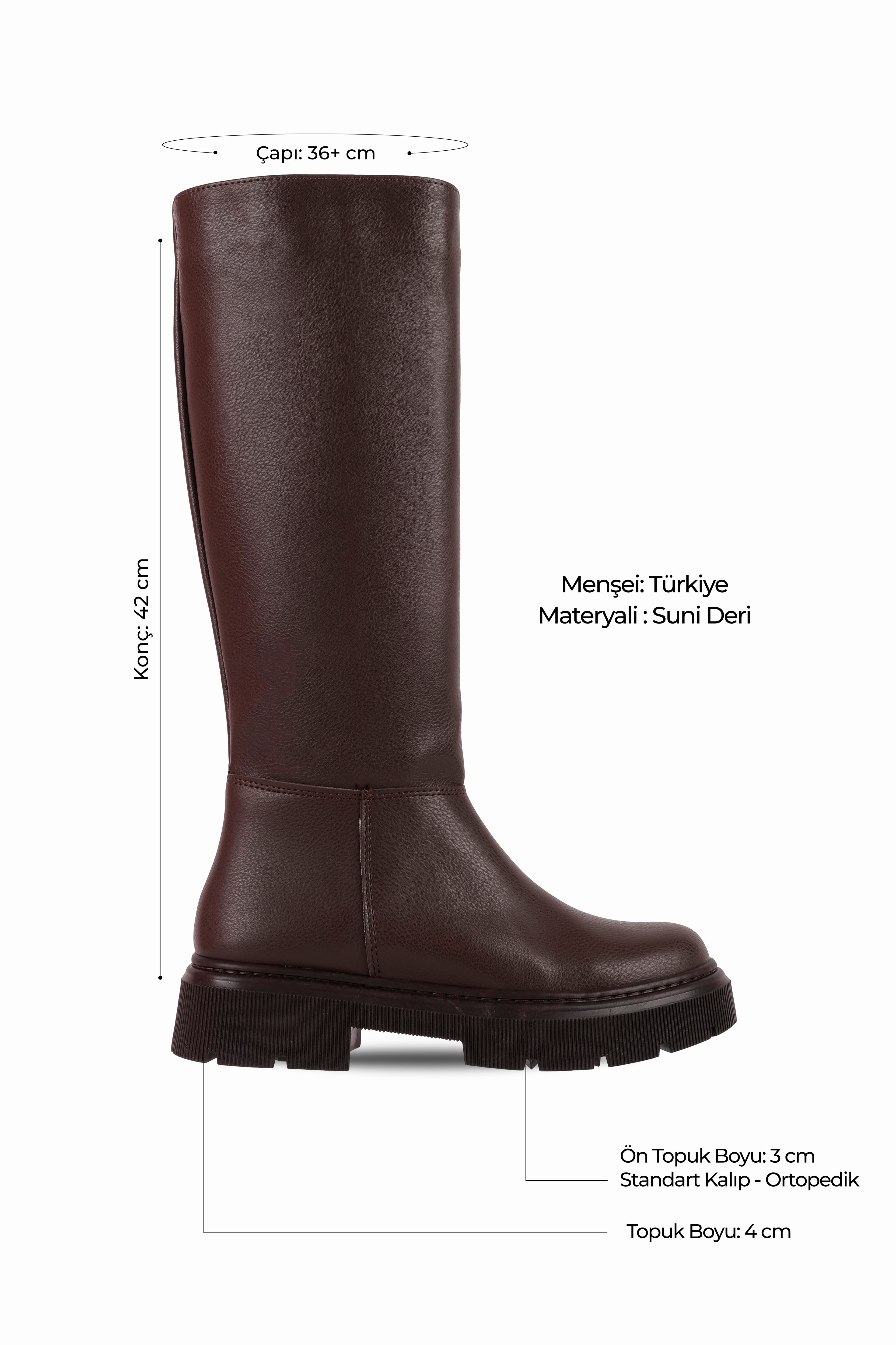 Stood Kadın Kalın Tabanlı Dikiş Detaylı Çizme b4255 - KAHVERENGİ