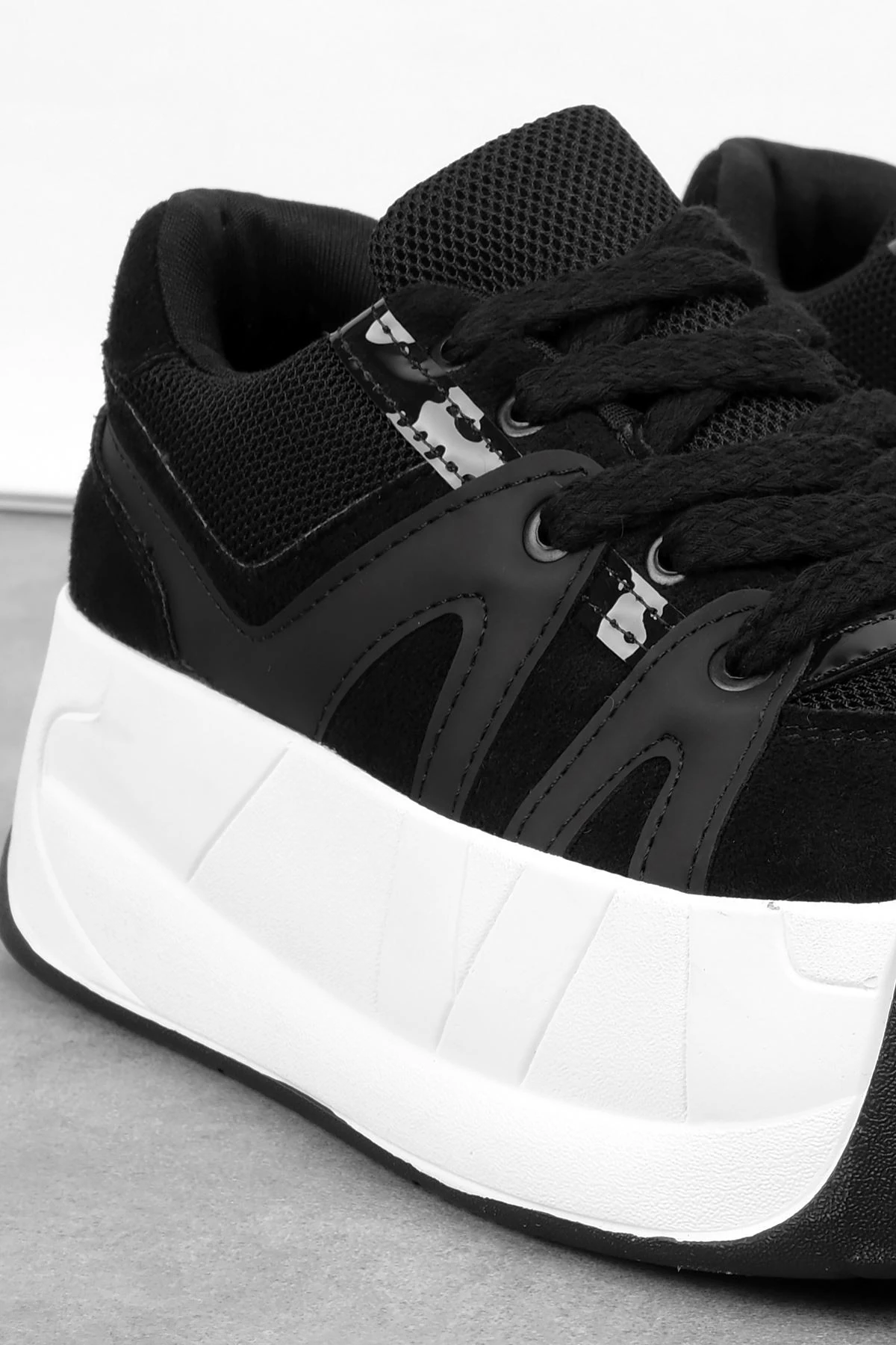 Dayye Kadın Yüksek Topuklu Bağcıklı Spor Ayakkabı 3948 - siyah