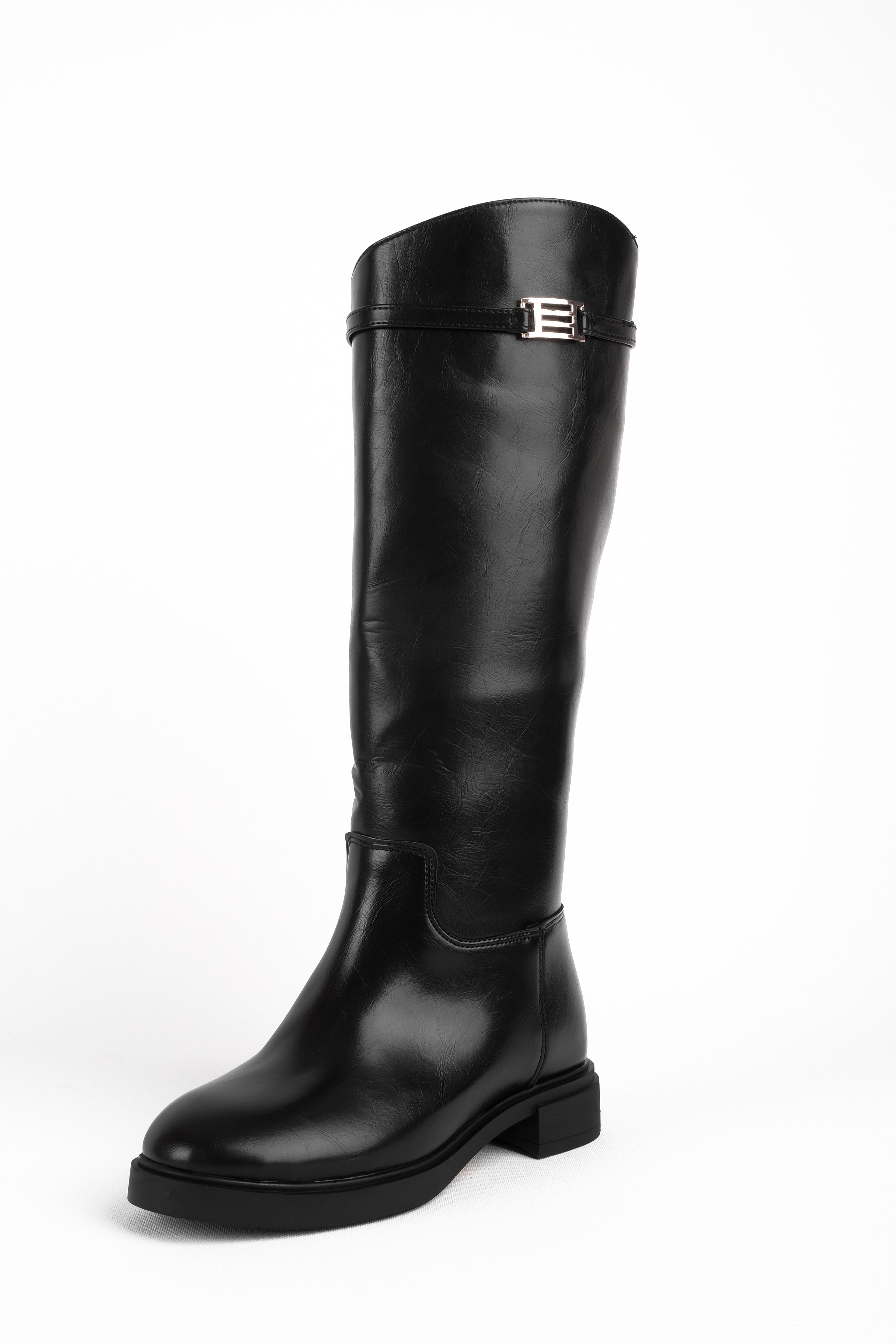 Parro Kadın Dikiş Detaylı Bantlı Tokalı Çizme 4261 - SİYAH