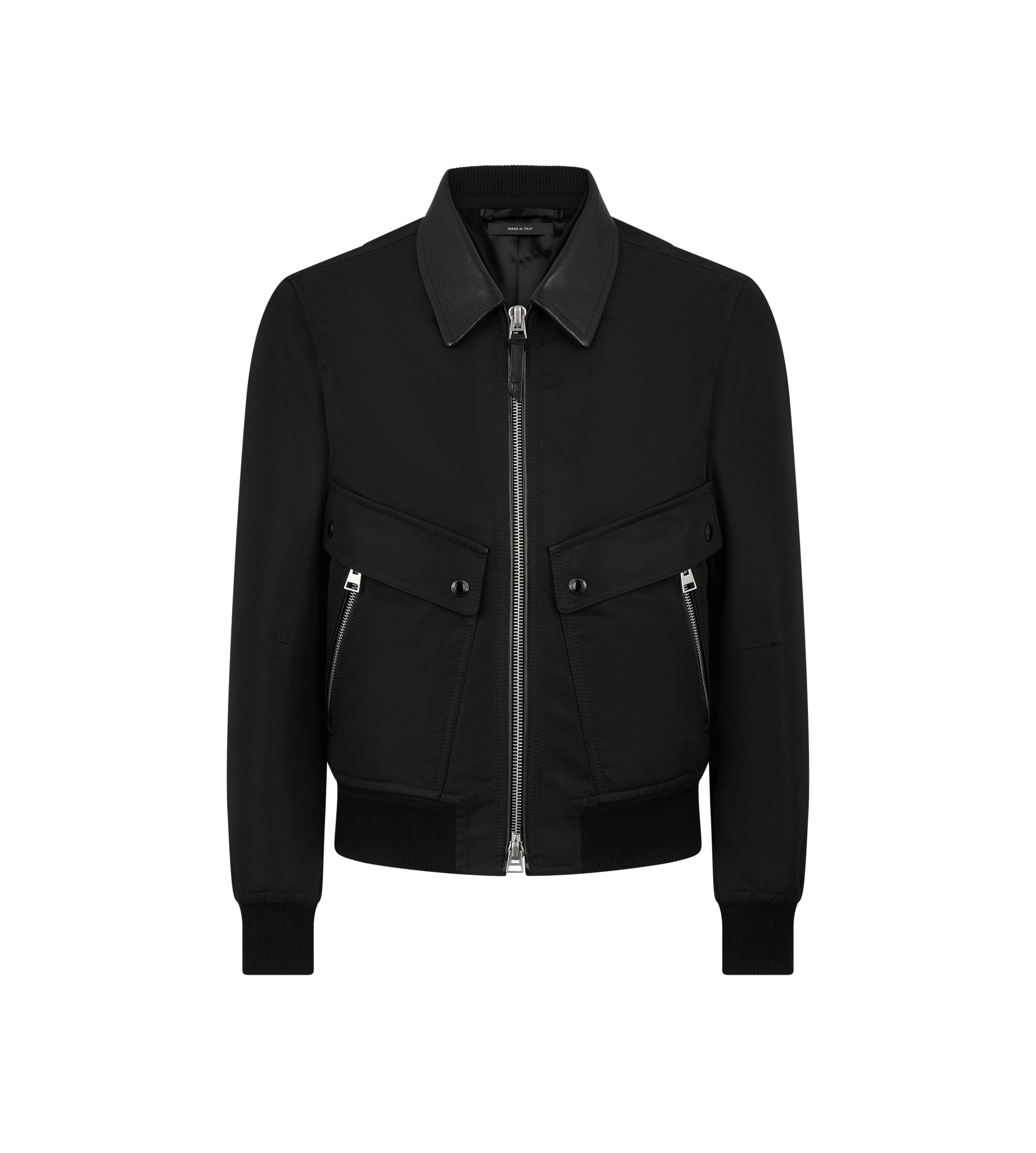 NYLON LEATHER COLLAR BOMBER