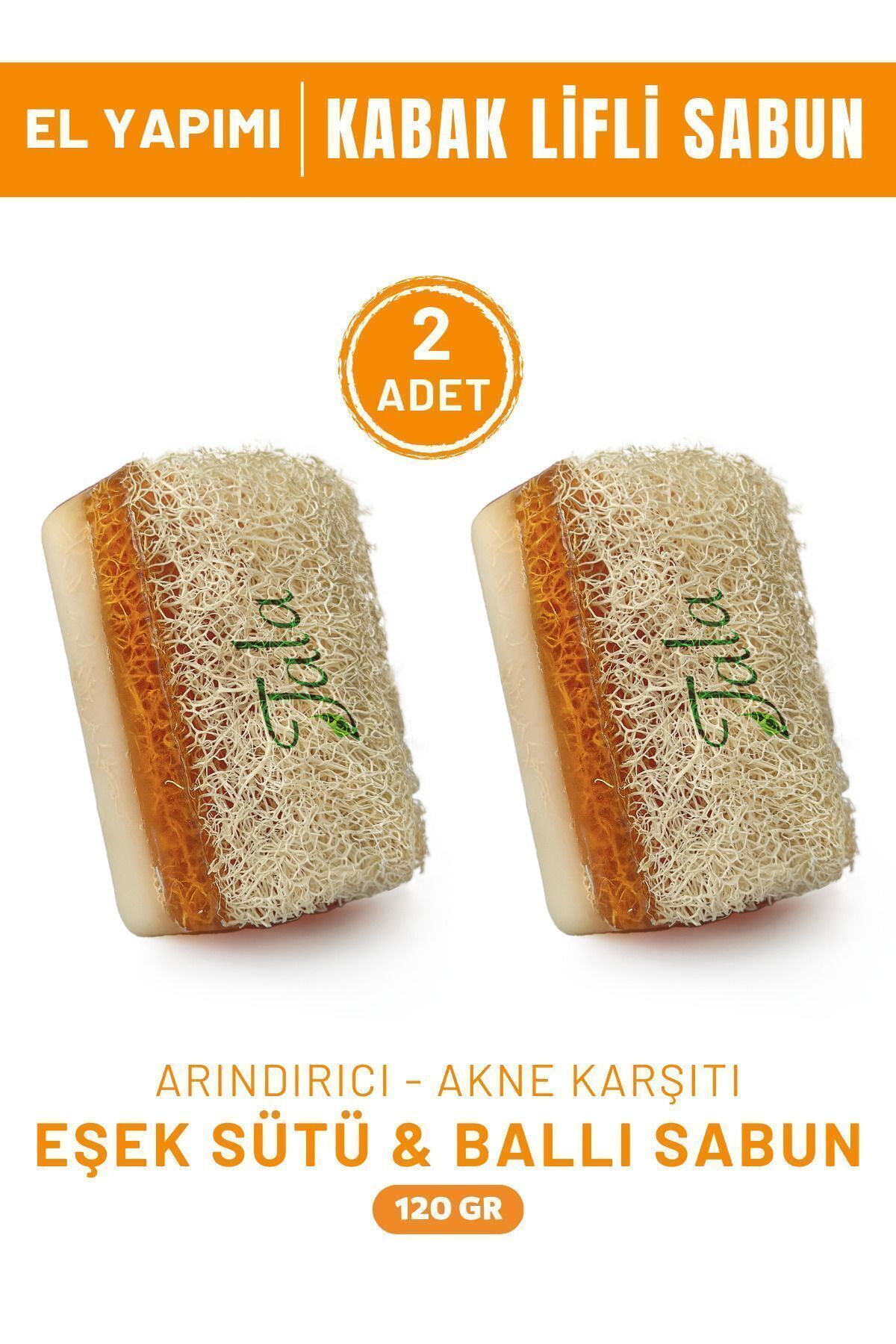 %100 El Yapımı Doğal Kabak Lifli Ballı Eşek Sütü Sabunu 2'li Paket 120 Gr.x 2 Adet
