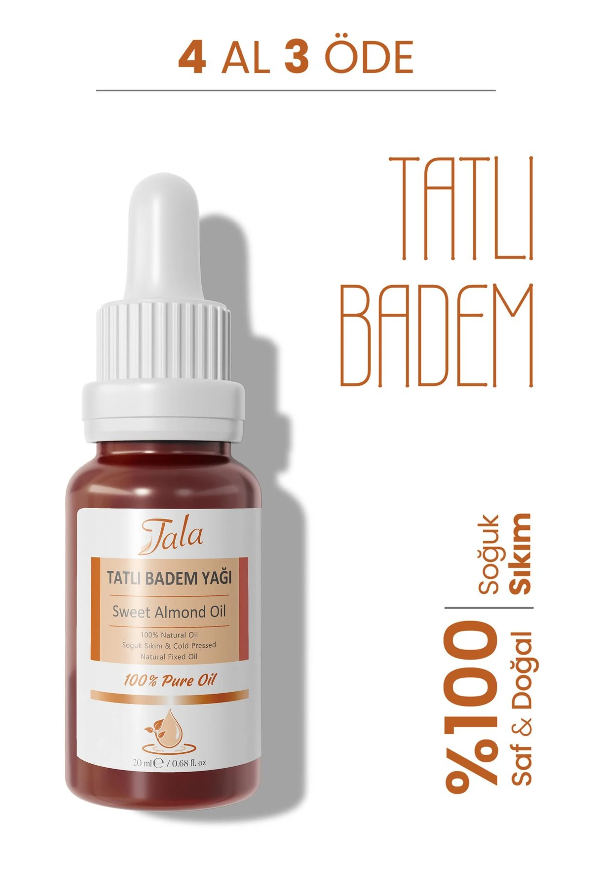 Tatlı Badem Yağı %100 Saf ve Doğal Soğuk Sıkım 20 Ml