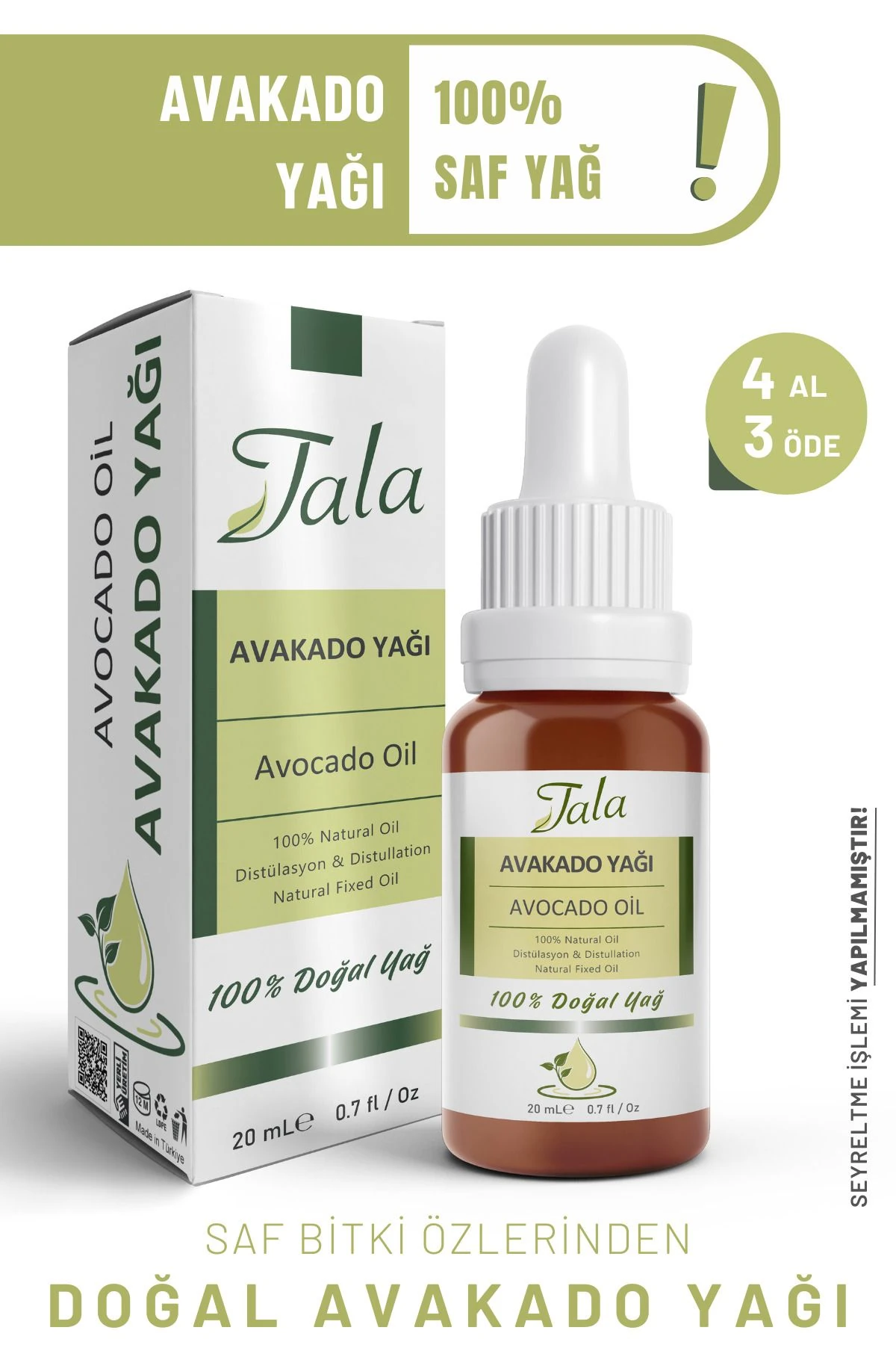 Avakado Yağı %100 Saf Ve Doğal Soğuk Sıkım 20 Ml