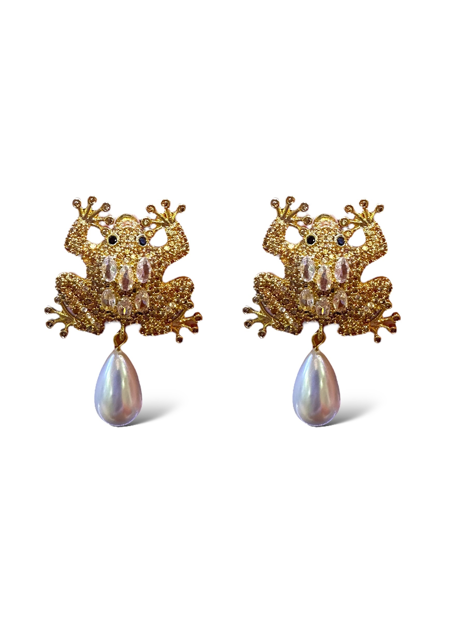 Gold Frog Pearl Earring