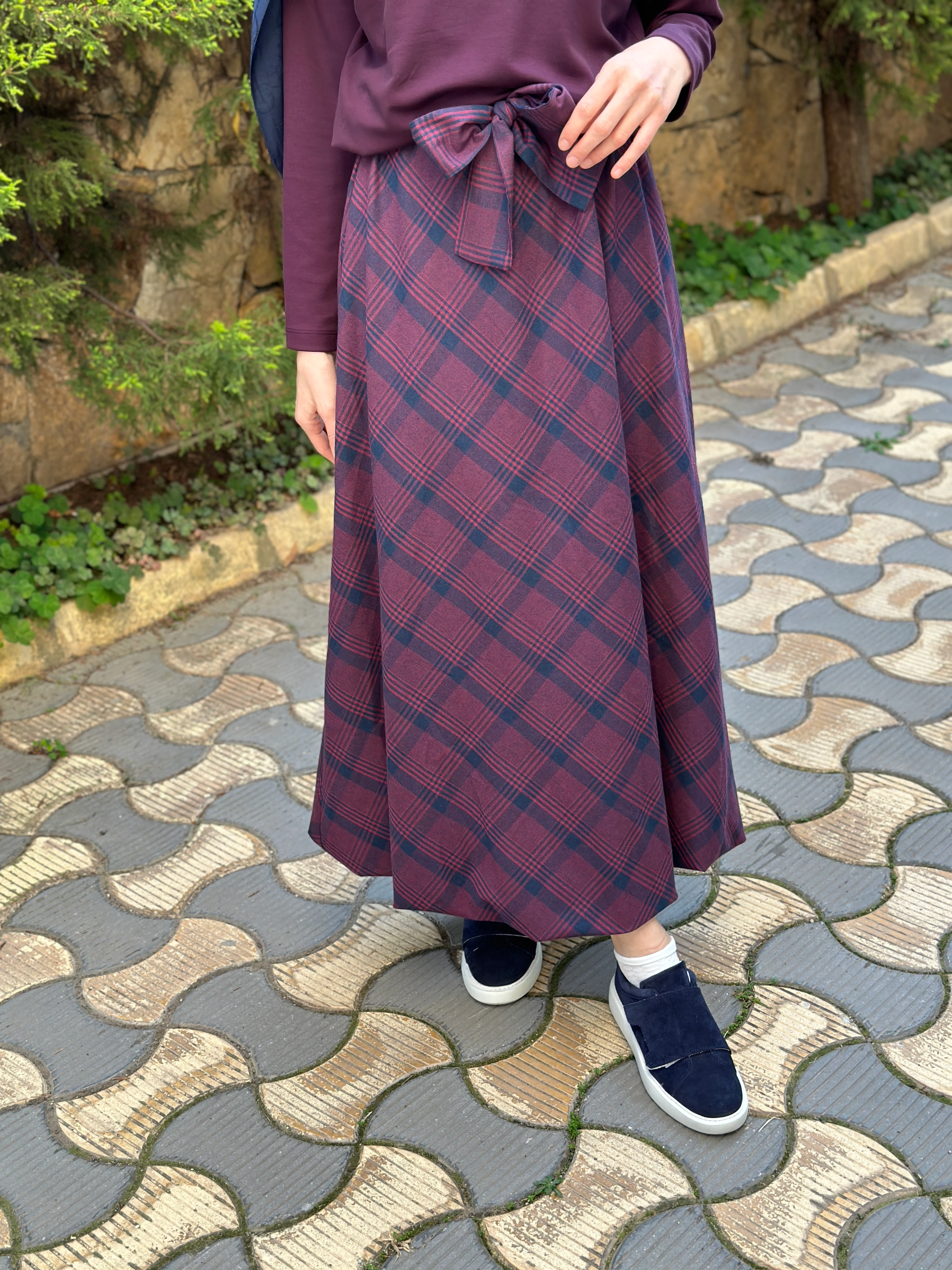 Noi İnce Modal Bluzlu Balon Ekose Etekli Elbise 65216