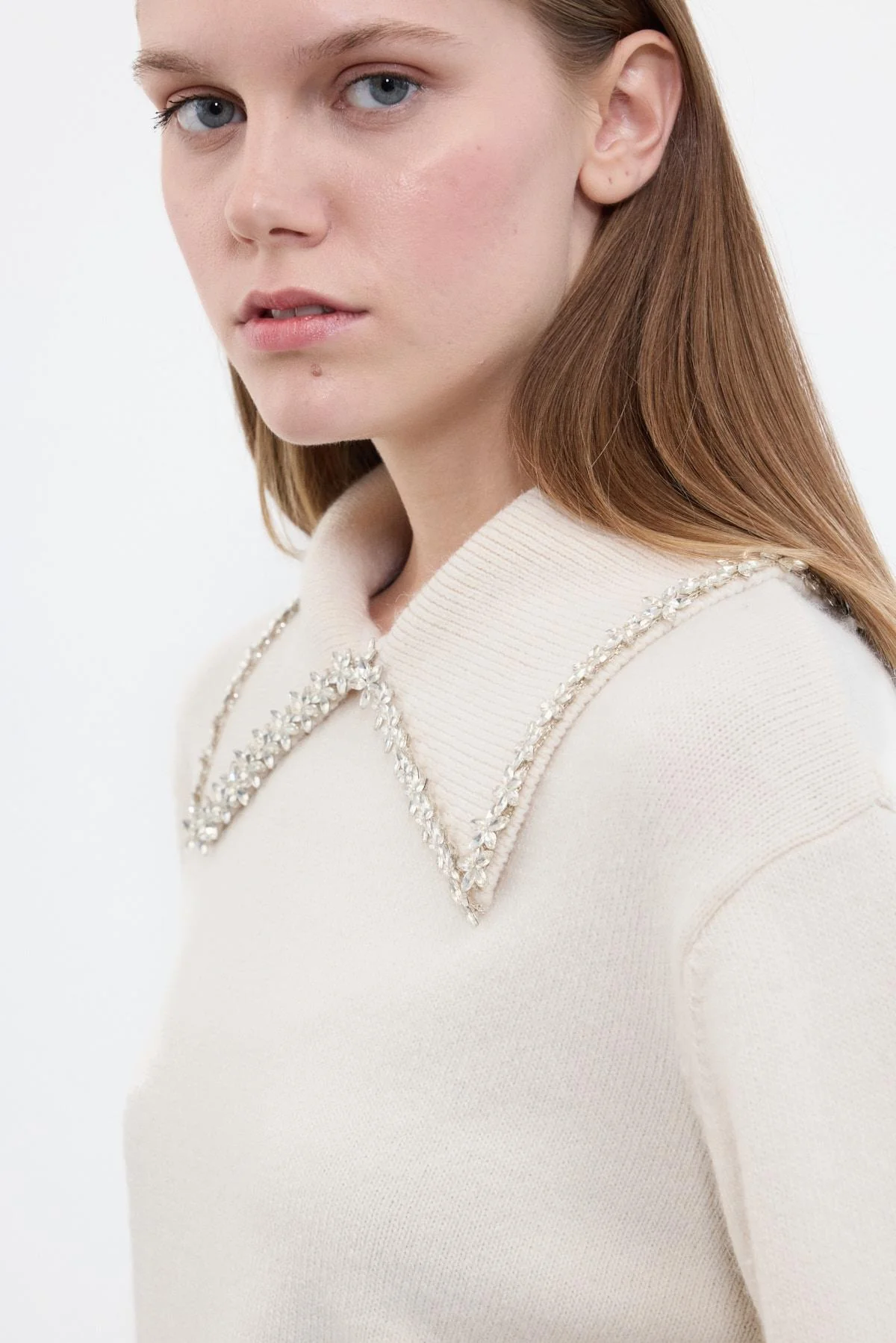 Cloche Taşlı Yakalı Triko Kazak 3873