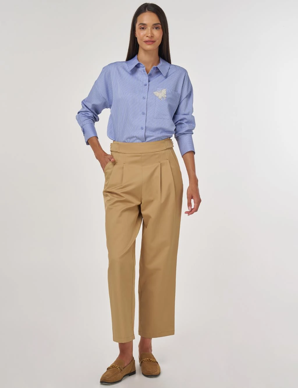 Kayra Havuç Kesim Pileli Pantolon 19017 - BEJ