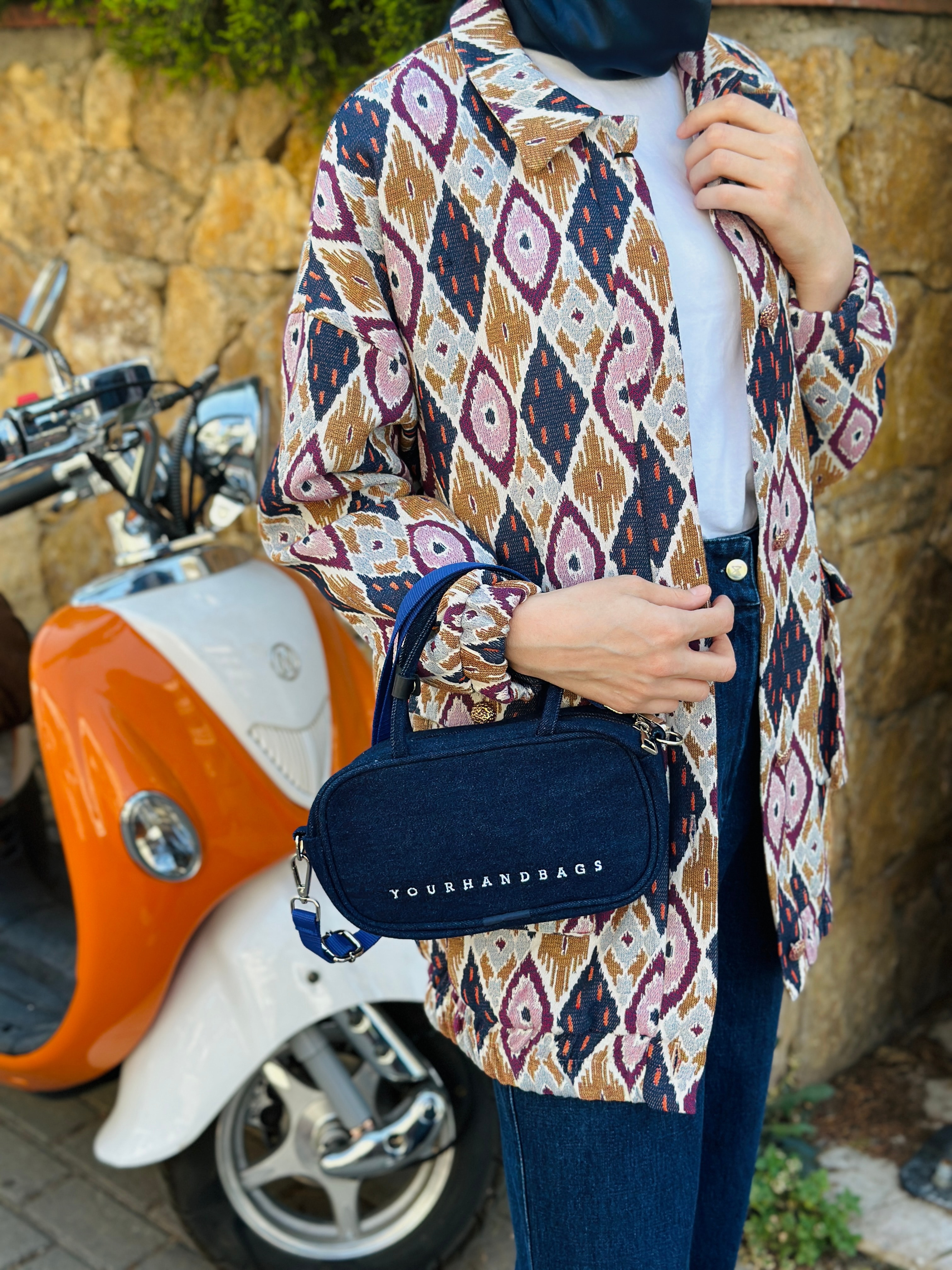 Kayra Geometrik Desen Bomber Ceket Lacivert 13039