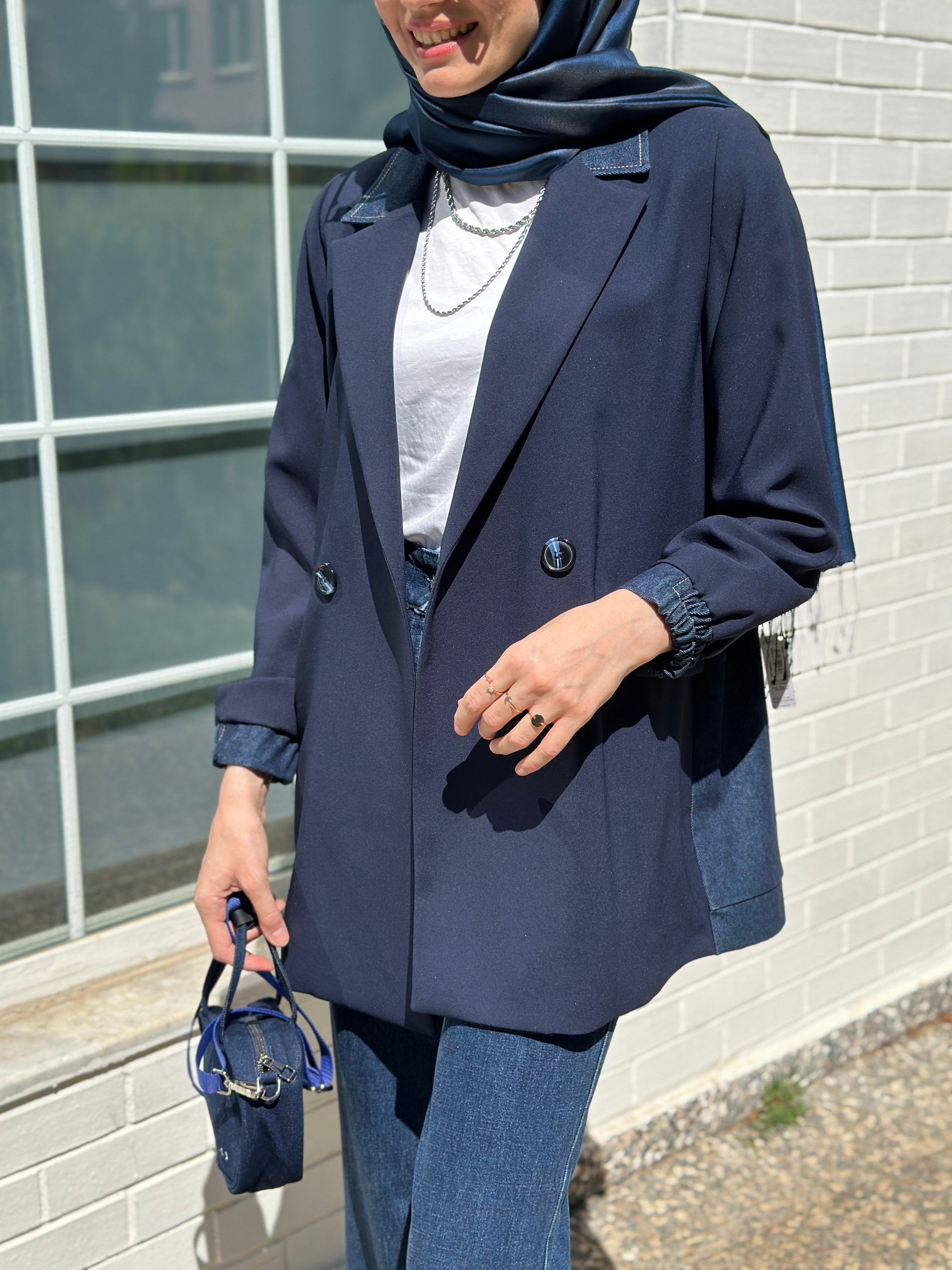 Kayra Denim Garnili Blazer Ceket Koyu Lacivert 13033
