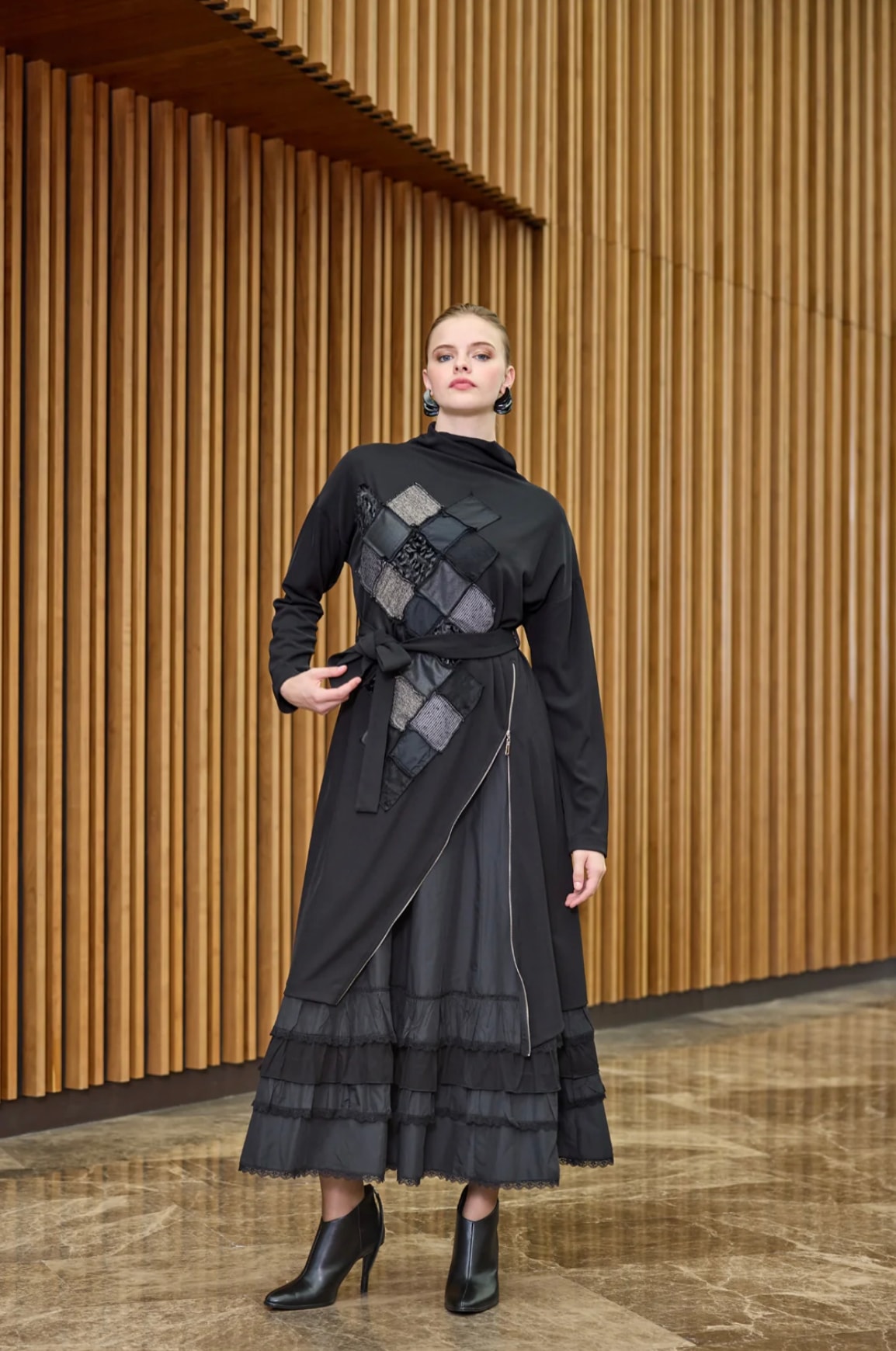 Misswhence Patchwork İkili Elbise 38808 - SİYAH