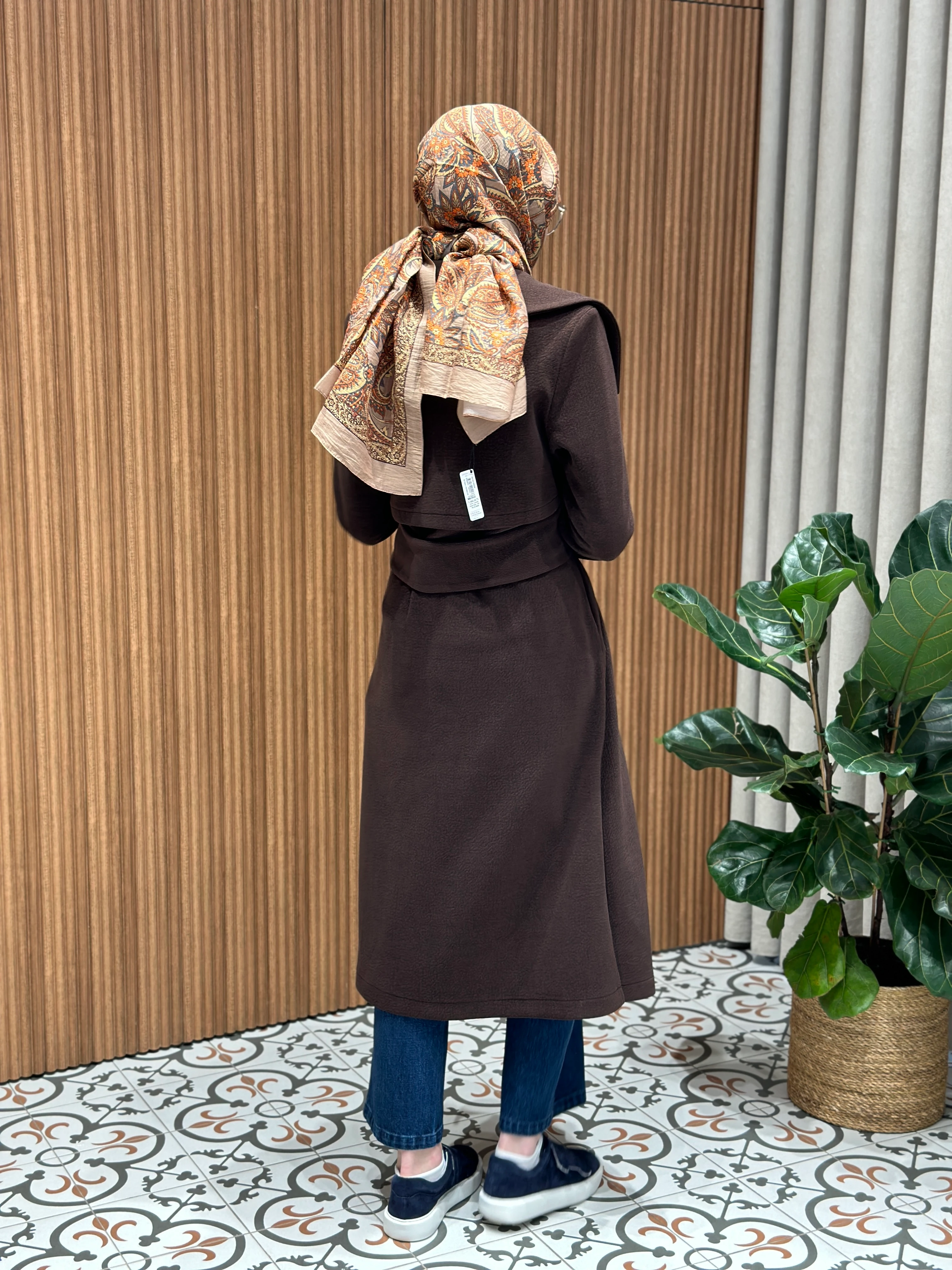 Noi Triko Fitilli Kadife Arkası Kemerli Kaban 65322 