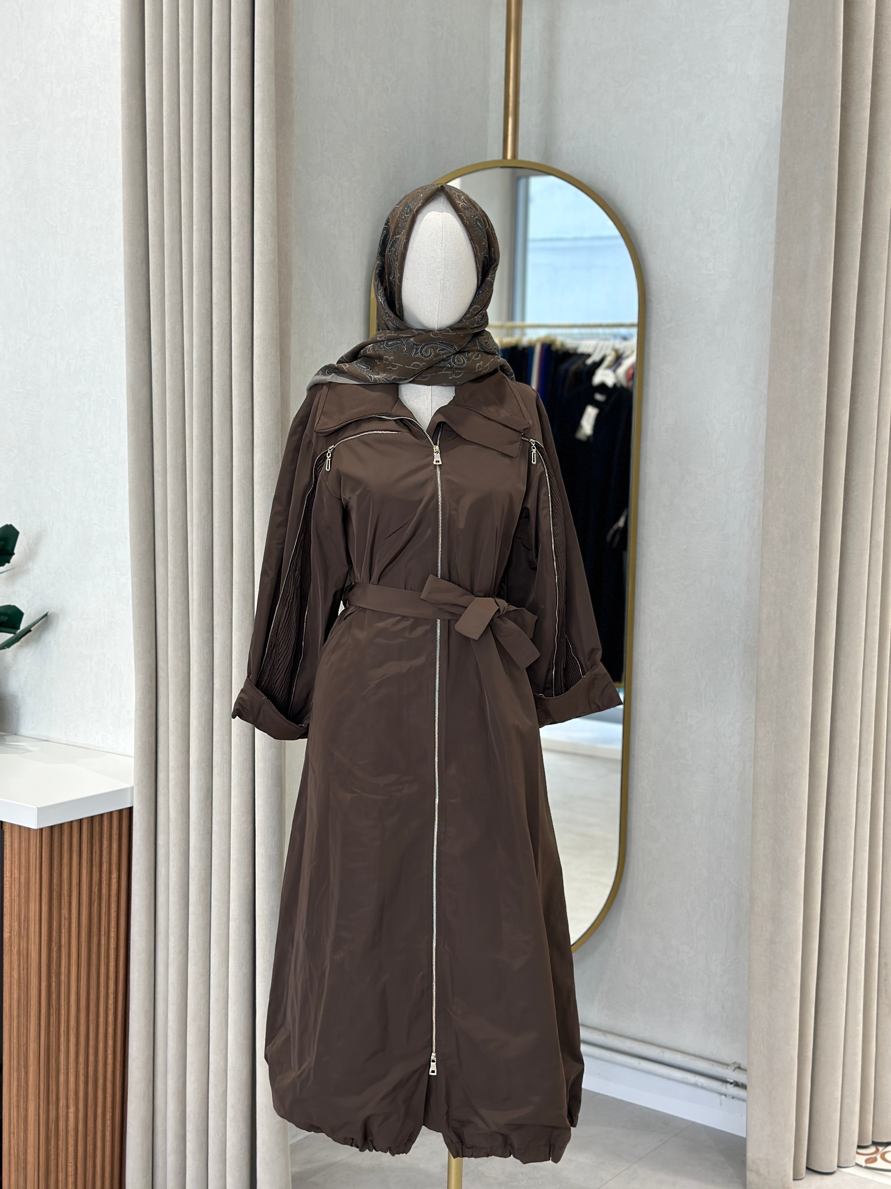 Misswhence Drape ve Fermuar Detaylı Pardesü 38506 - KAHVERENGİ