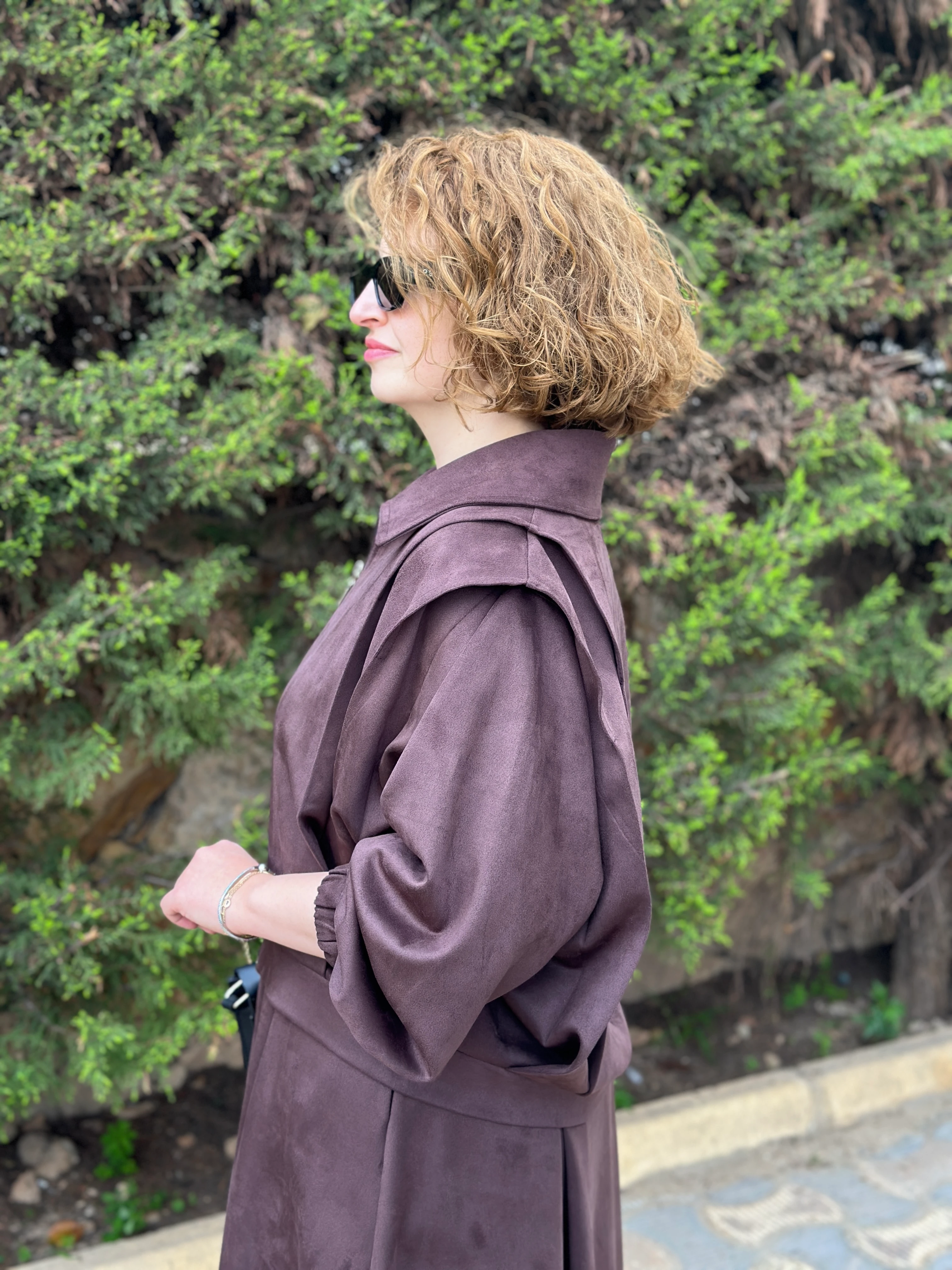 Noi Süet Omuzdan Pileli Fermuarlı Ceket Etek 65337