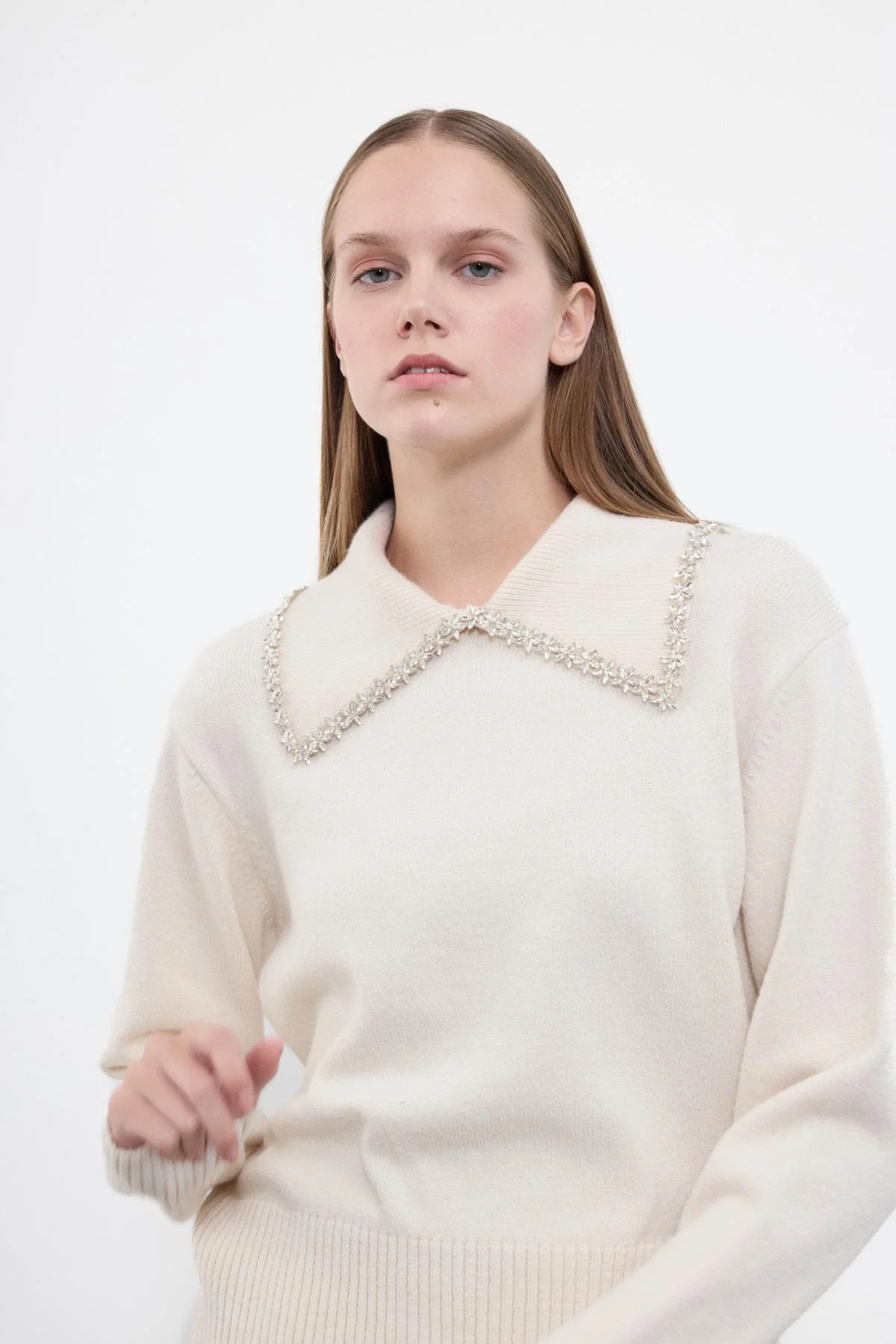 Cloche Taşlı Yakalı Triko Kazak 3873