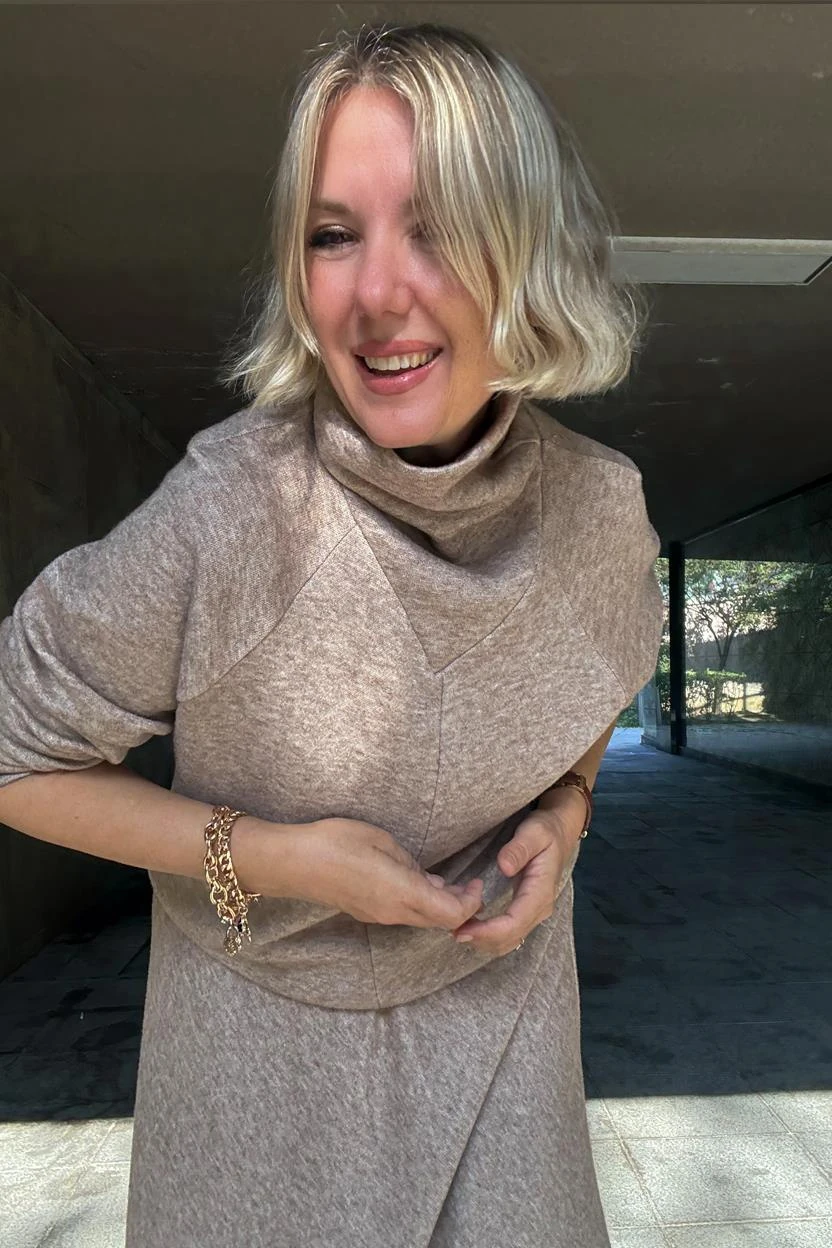 Noi Triko Angora Üçgen Yakalı Bluz Evaze Etek 65161