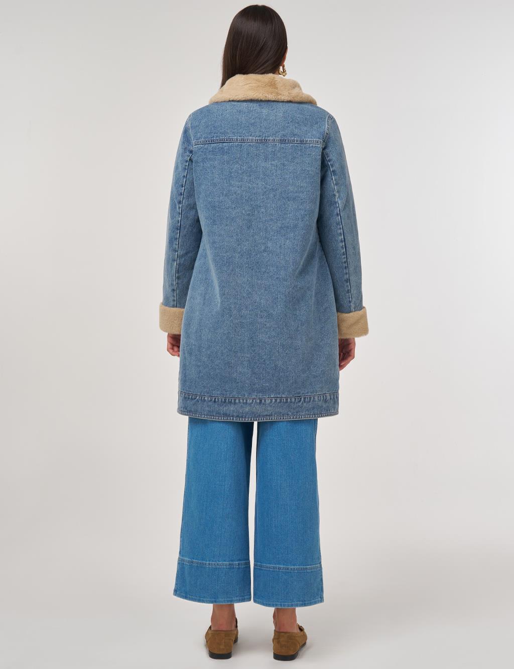 Kayra Kürk Yakalı Denim Mont Mavi 27355