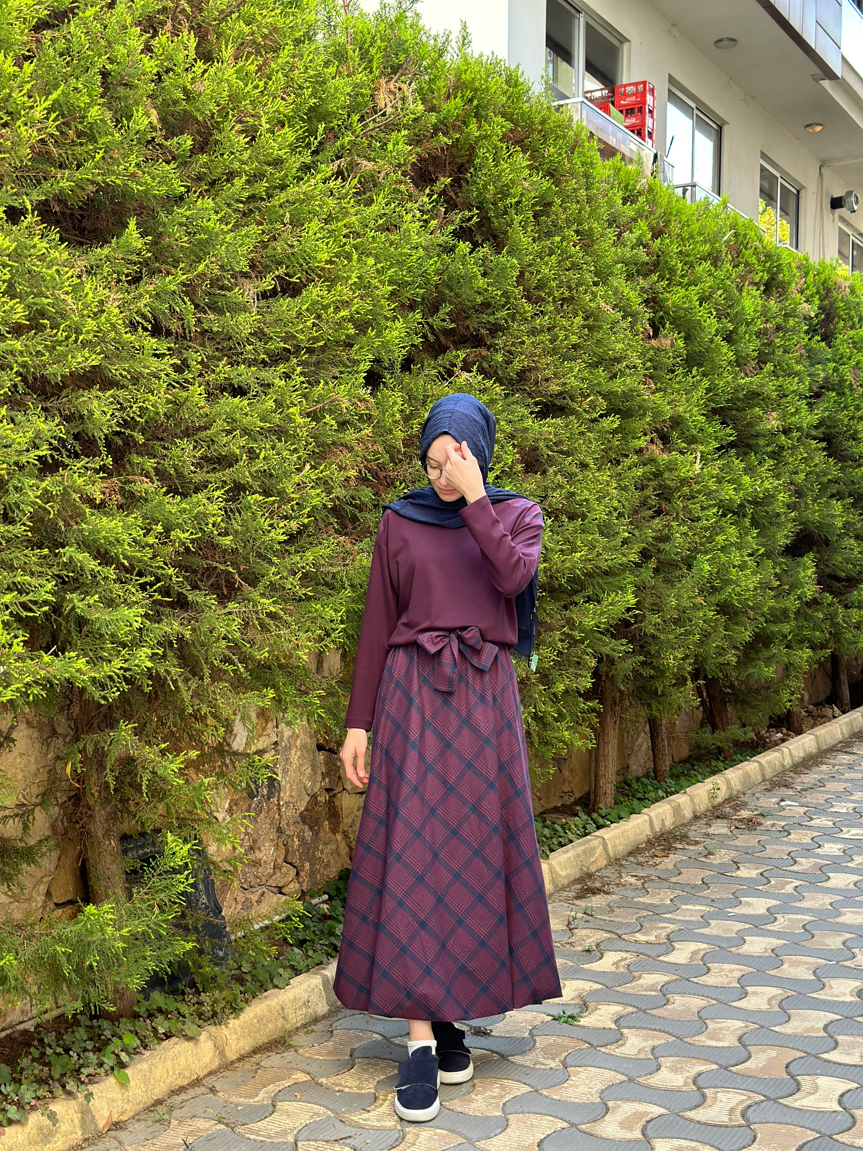 Noi İnce Modal Bluzlu Balon Ekose Etekli Elbise 65216