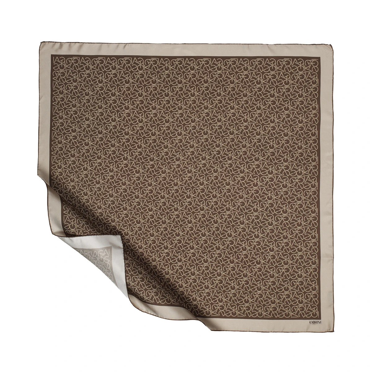 İpekevi Typo Monogram Twil İpek Eşarp 1119 - KAHVERENGİ