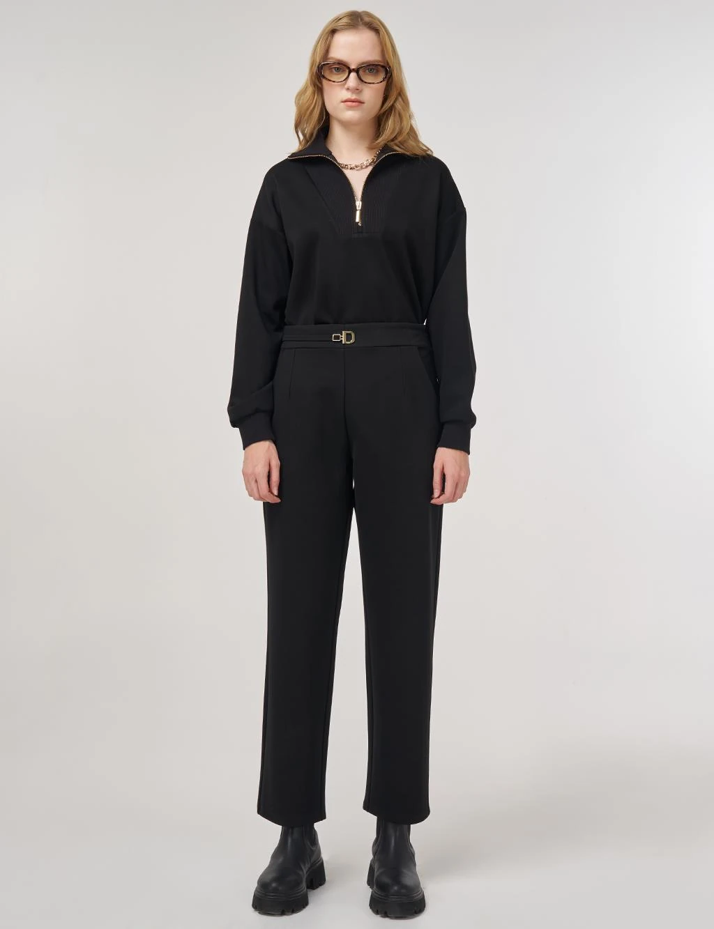 Kayra Metal Tokalı Boru Paça Pantolon Siyah 19010