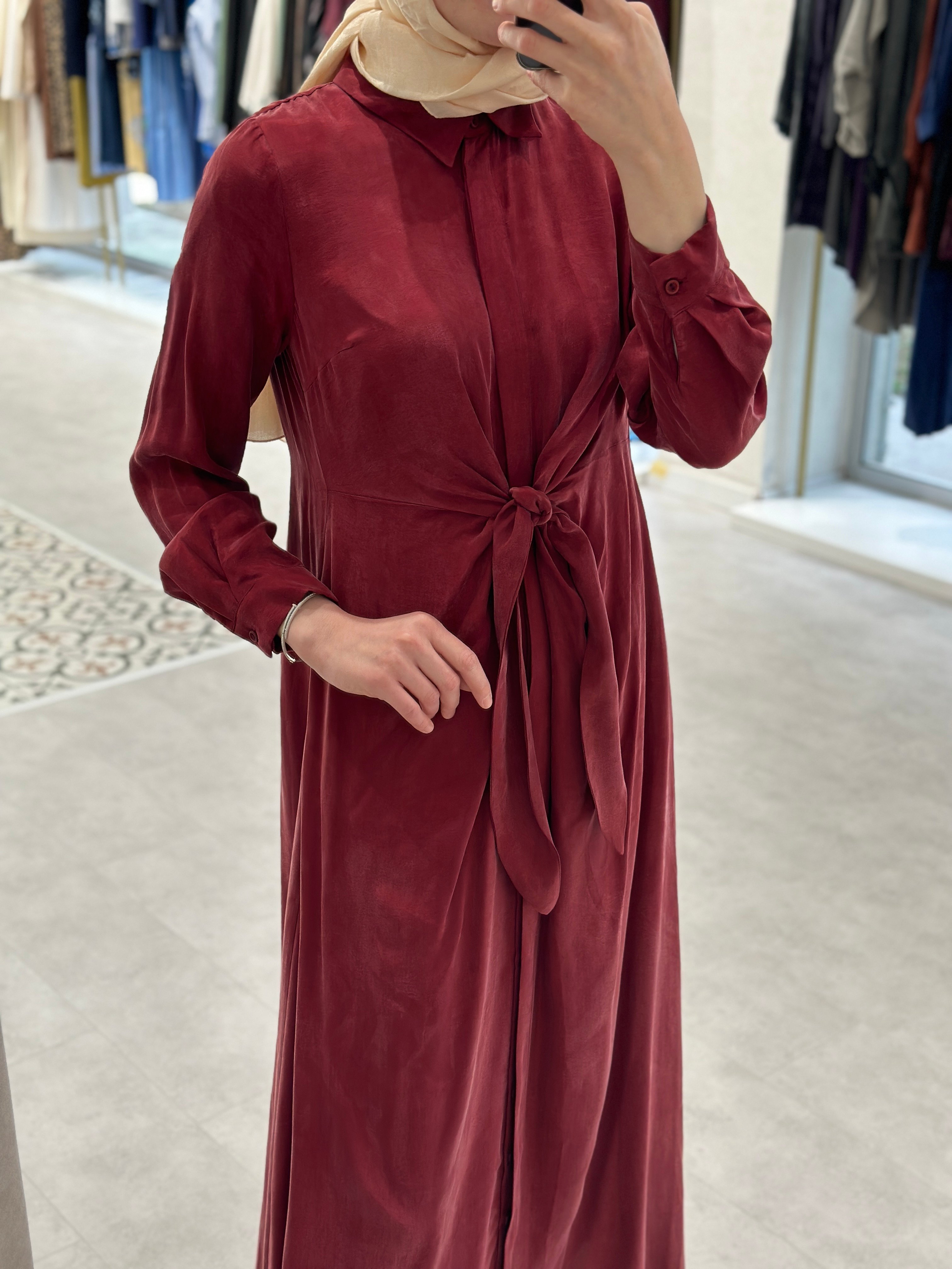 Cloche Haily Bordo İpek Elbise 3720