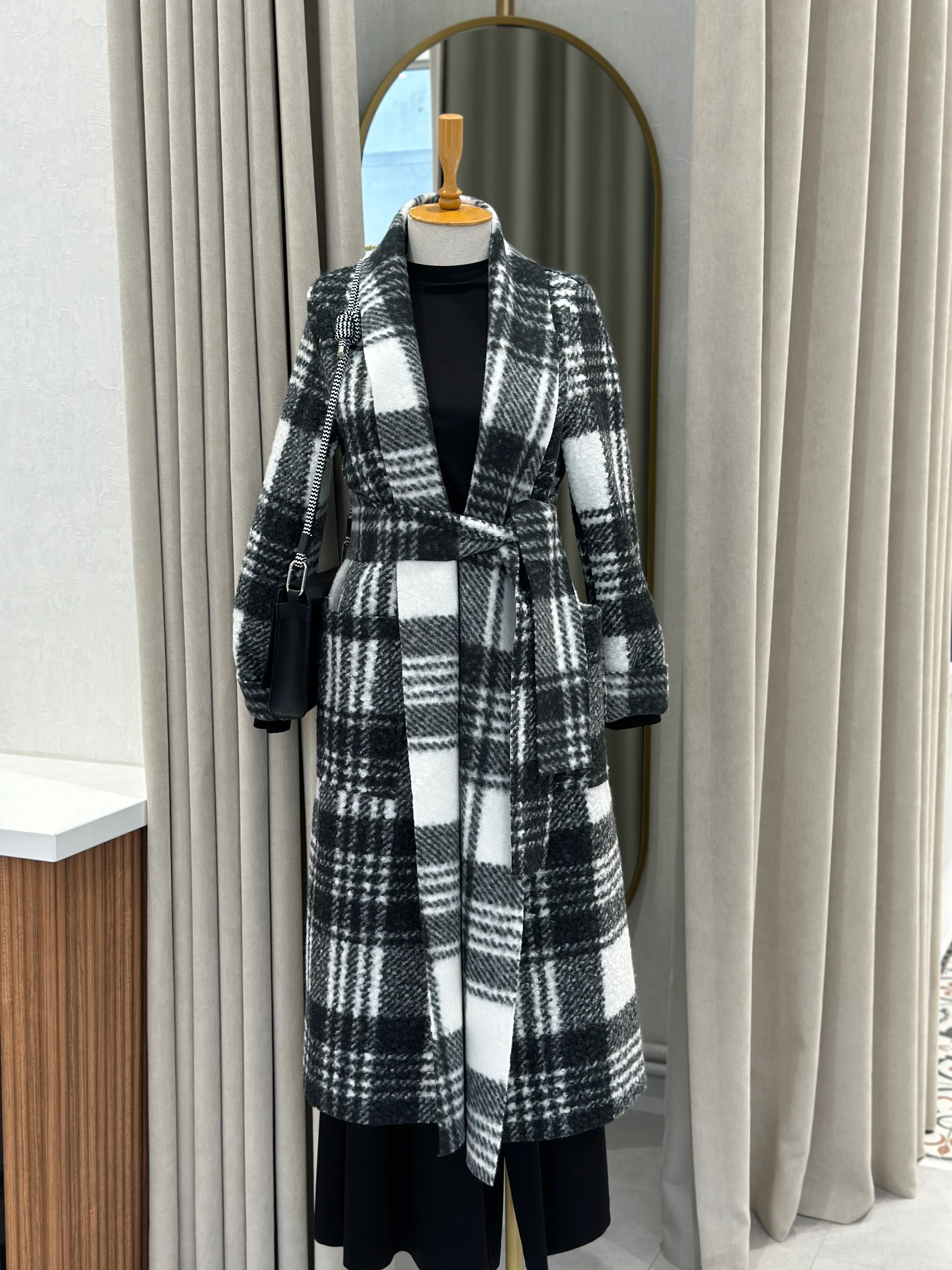 Noi Ekose Yün Viskon Cepli Şal Yaka Kaban 65318