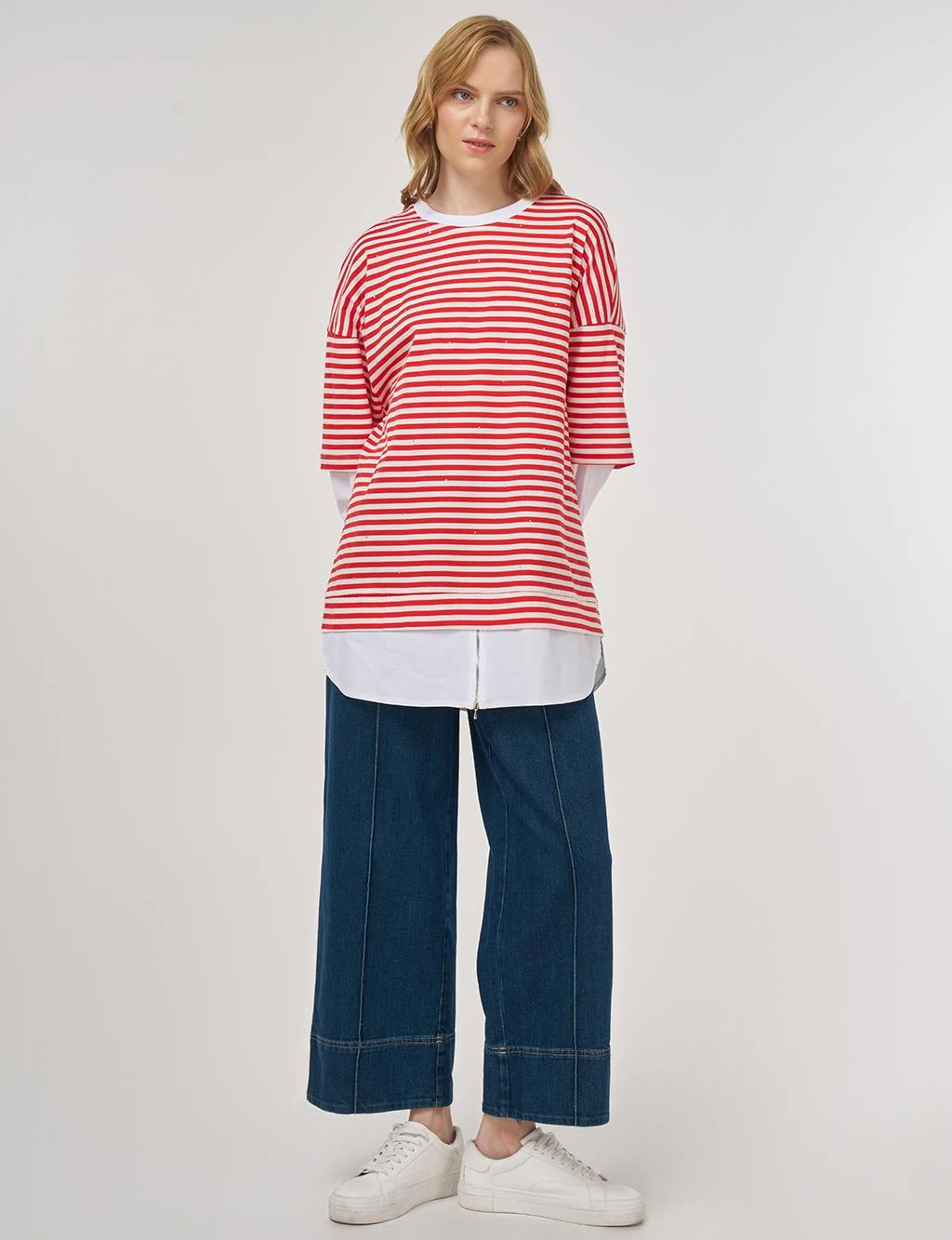 Kayra %100 Pamuklu Gömlek Detaylı Sweatshirt Kırmızı 31006