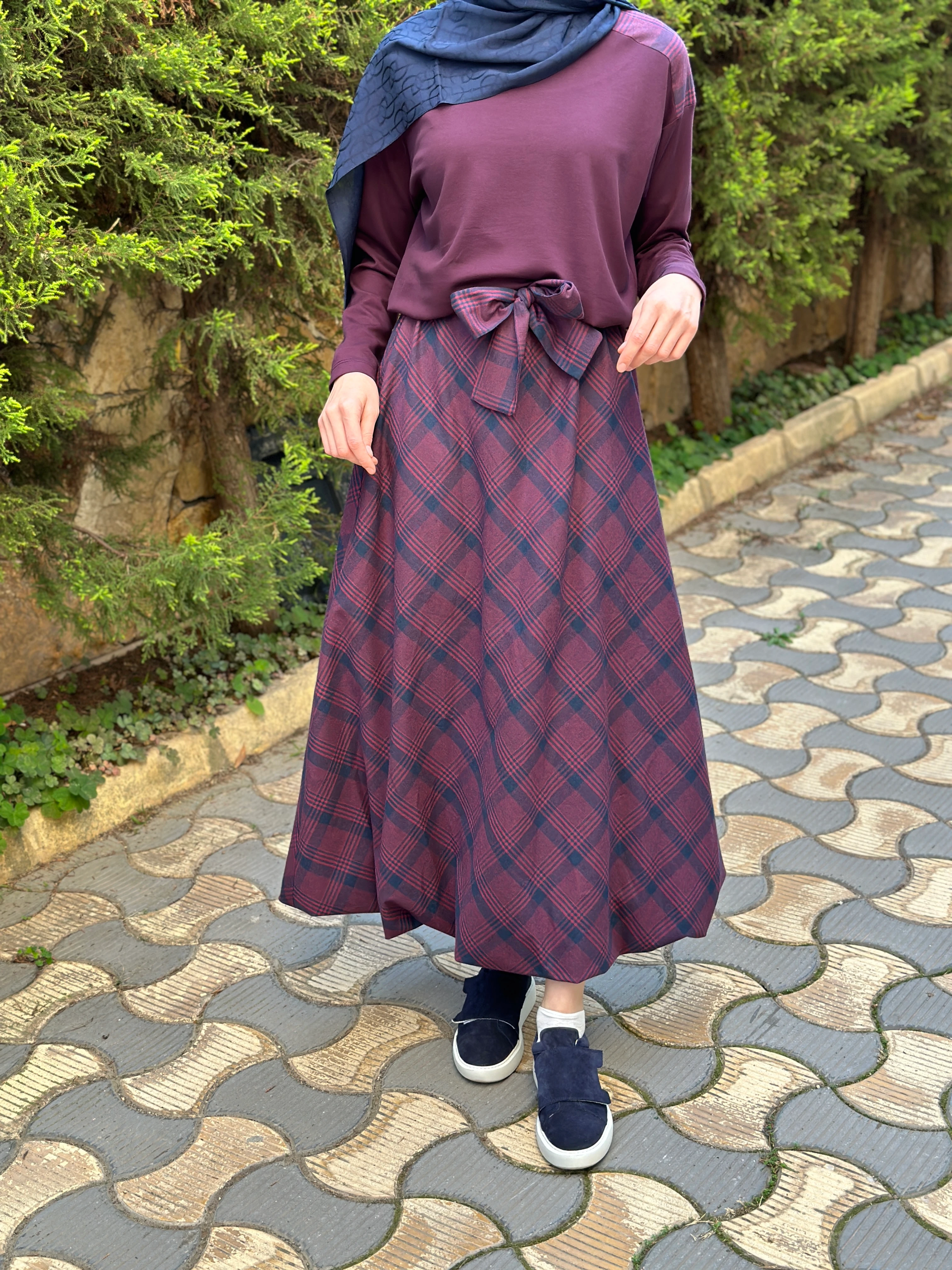 Noi İnce Modal Bluzlu Balon Ekose Etekli Elbise 65216