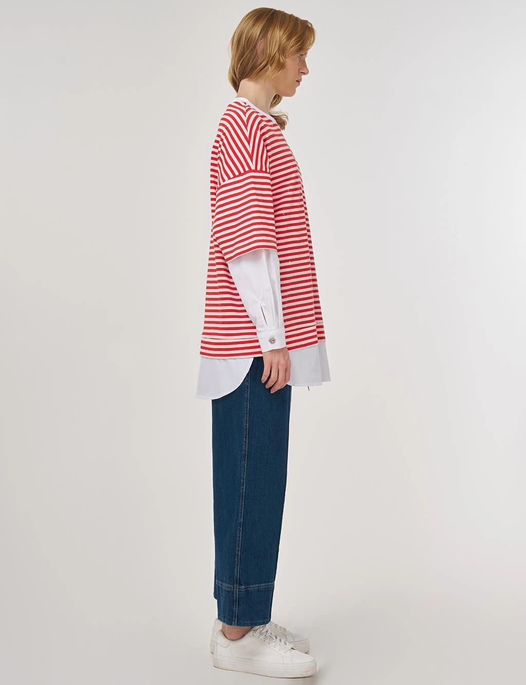 Kayra %100 Pamuklu Gömlek Detaylı Sweatshirt Kırmızı 31006