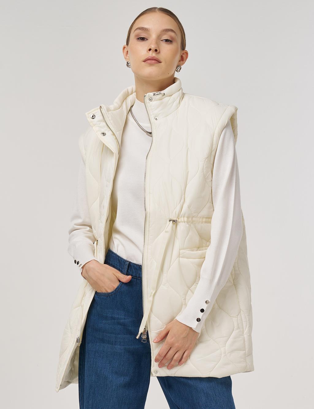 Kayra Dik Yaka Şişme Yelek 20014 - KREM