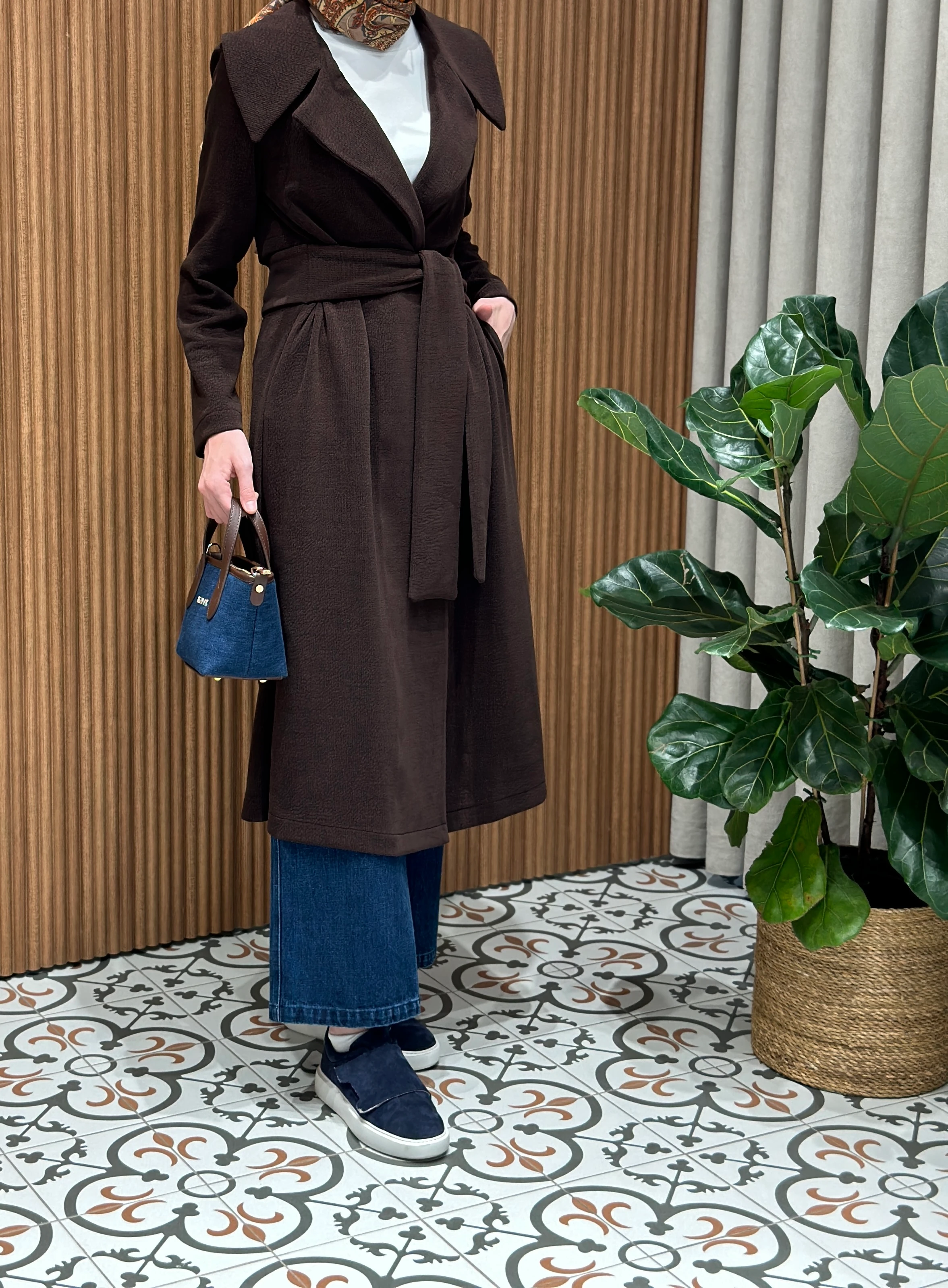 Noi Triko Fitilli Kadife Arkası Kemerli Kaban 65322 