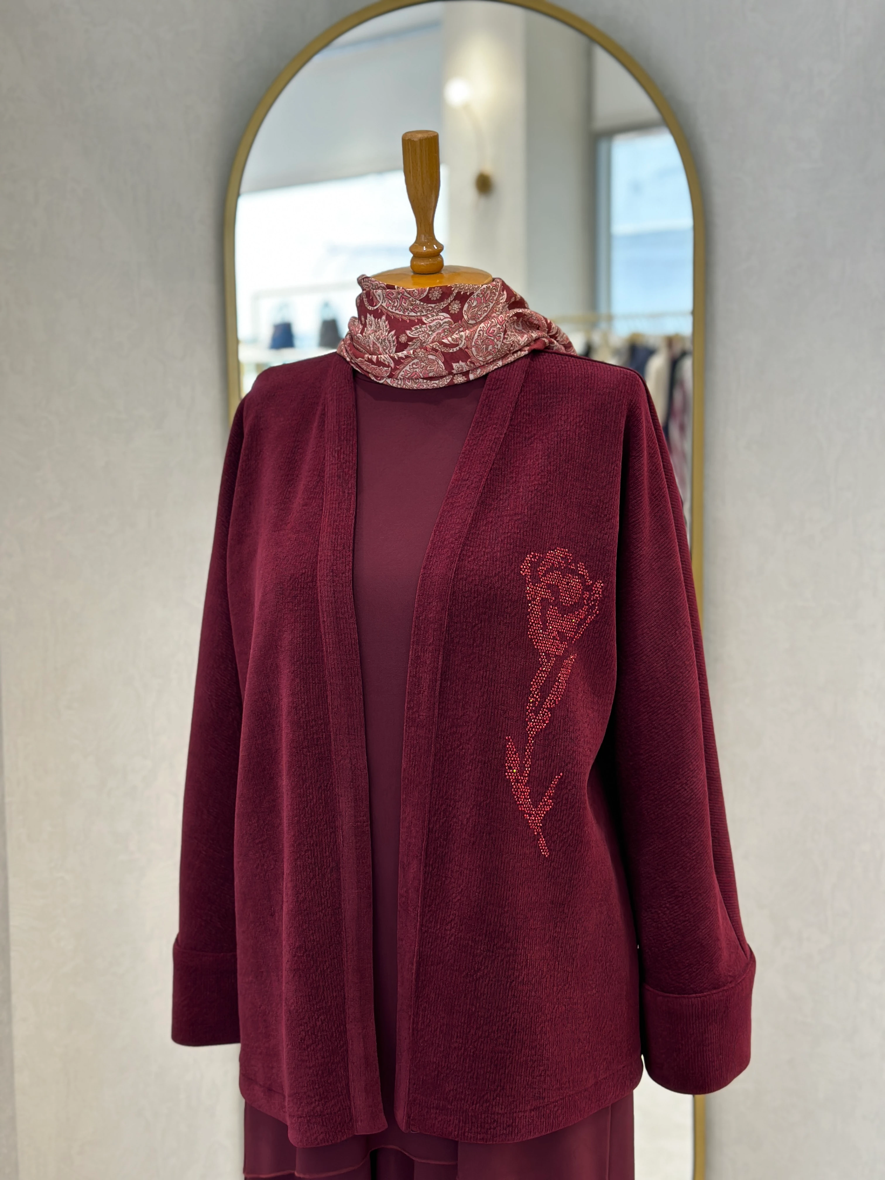 Noi Triko Fitilli Şal Yaka Taşlı Kısa Ceket  65363