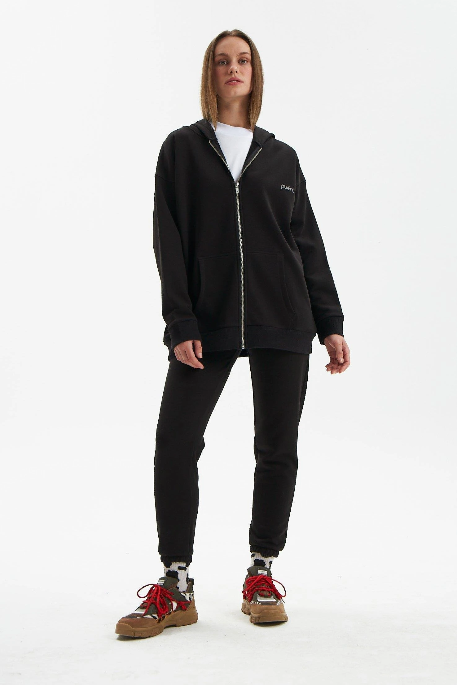 Pueril Fermuarlı Eşofman Takımı Şardonsuz - SİYAH