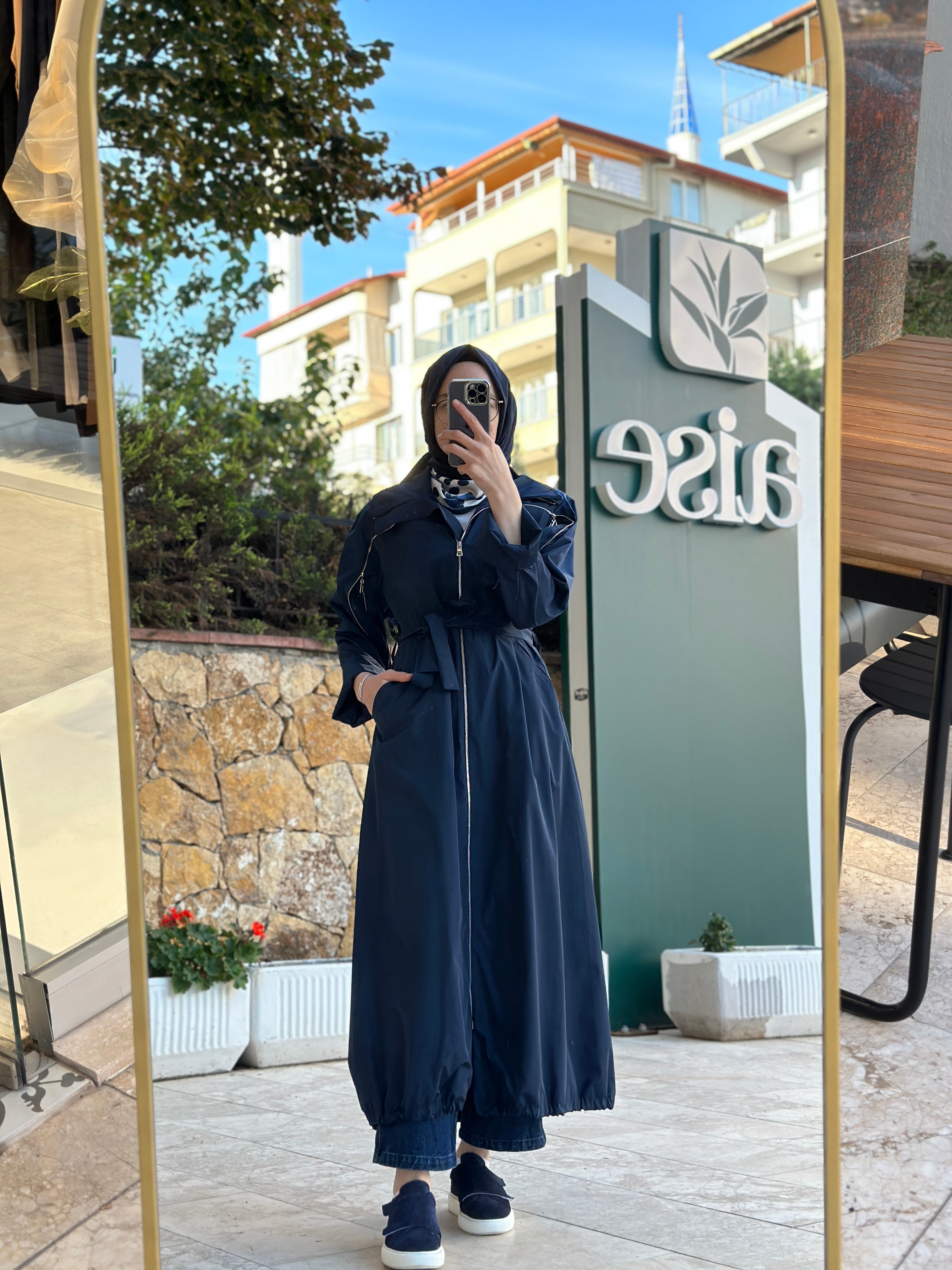 Misswhence Drape ve Fermuar Detaylı Pardesü 38506 - LACİVERT