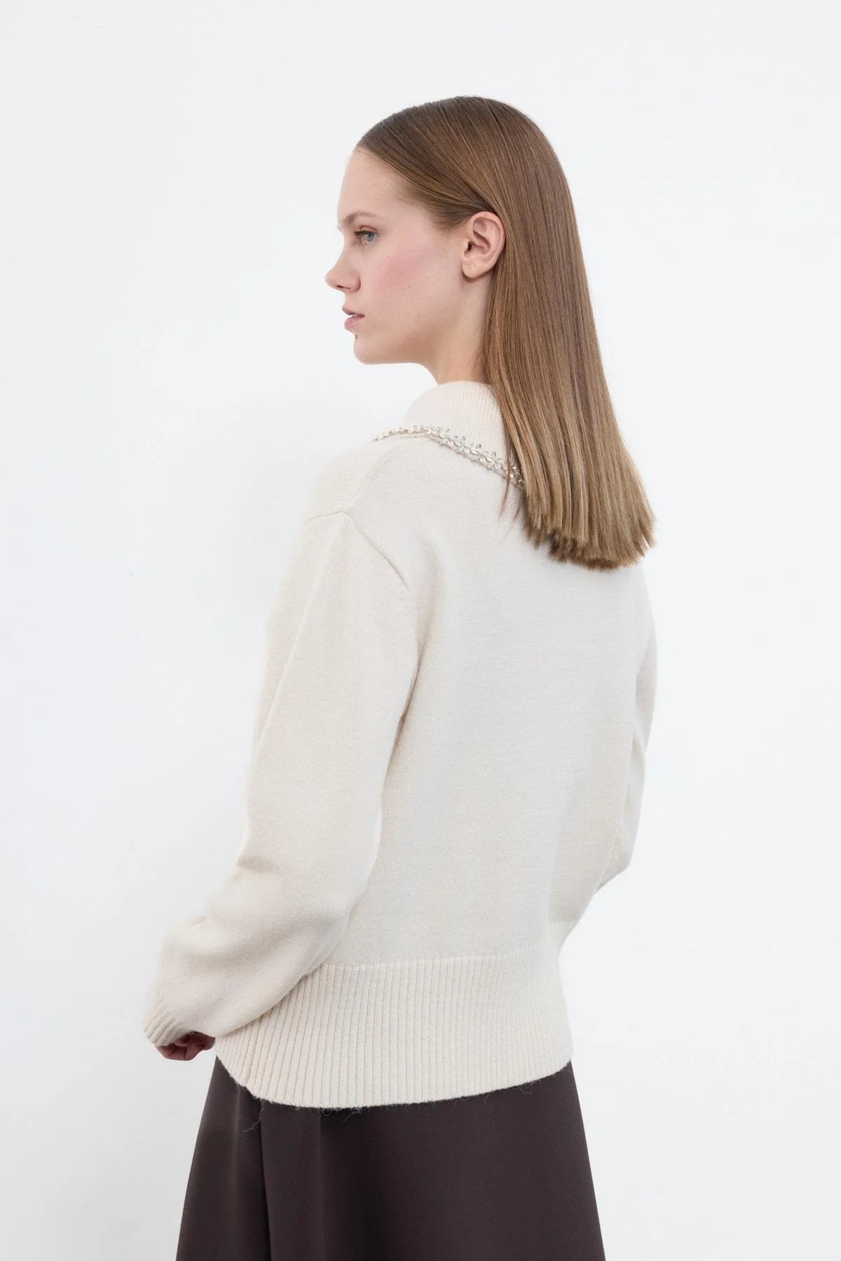 Cloche Taşlı Yakalı Triko Kazak 3873